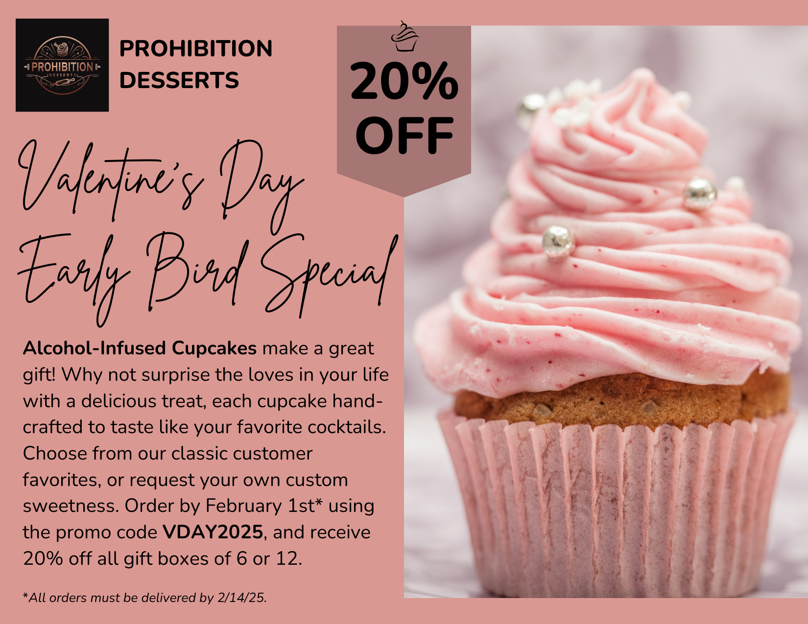 Pink Modern Simple Cupcake Promo Valentine's Day Special Postcard.png