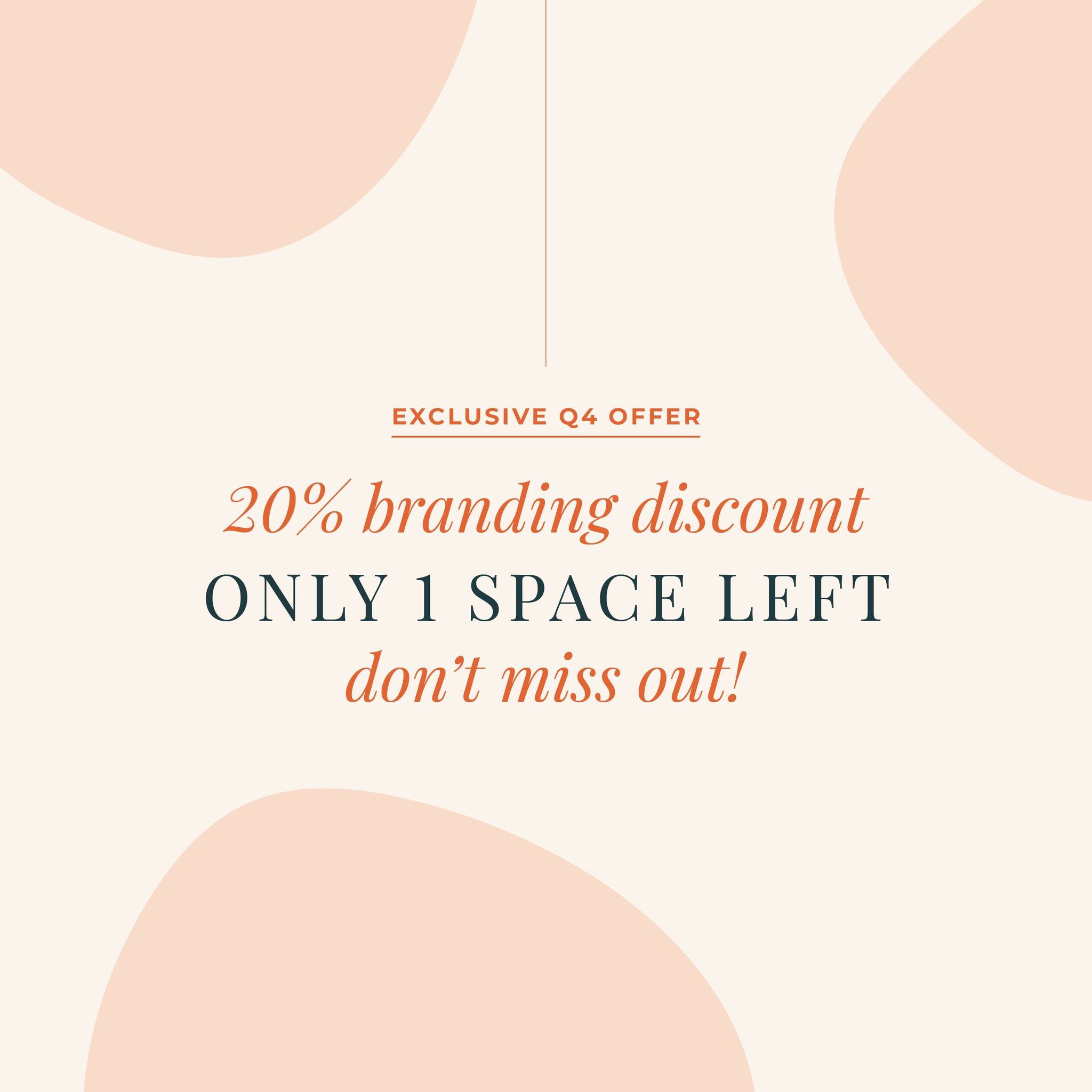 🚨 LAST SPOT ALERT! 🚨

I can&rsquo;t believe it &ndash; only ONE spot remains for my exclusive Q4 offer! 🎉 If you&rsquo;ve been thinking about taking your brand to the next level, this is your sign. ✨

Get 20% OFF my branding packages and create a 