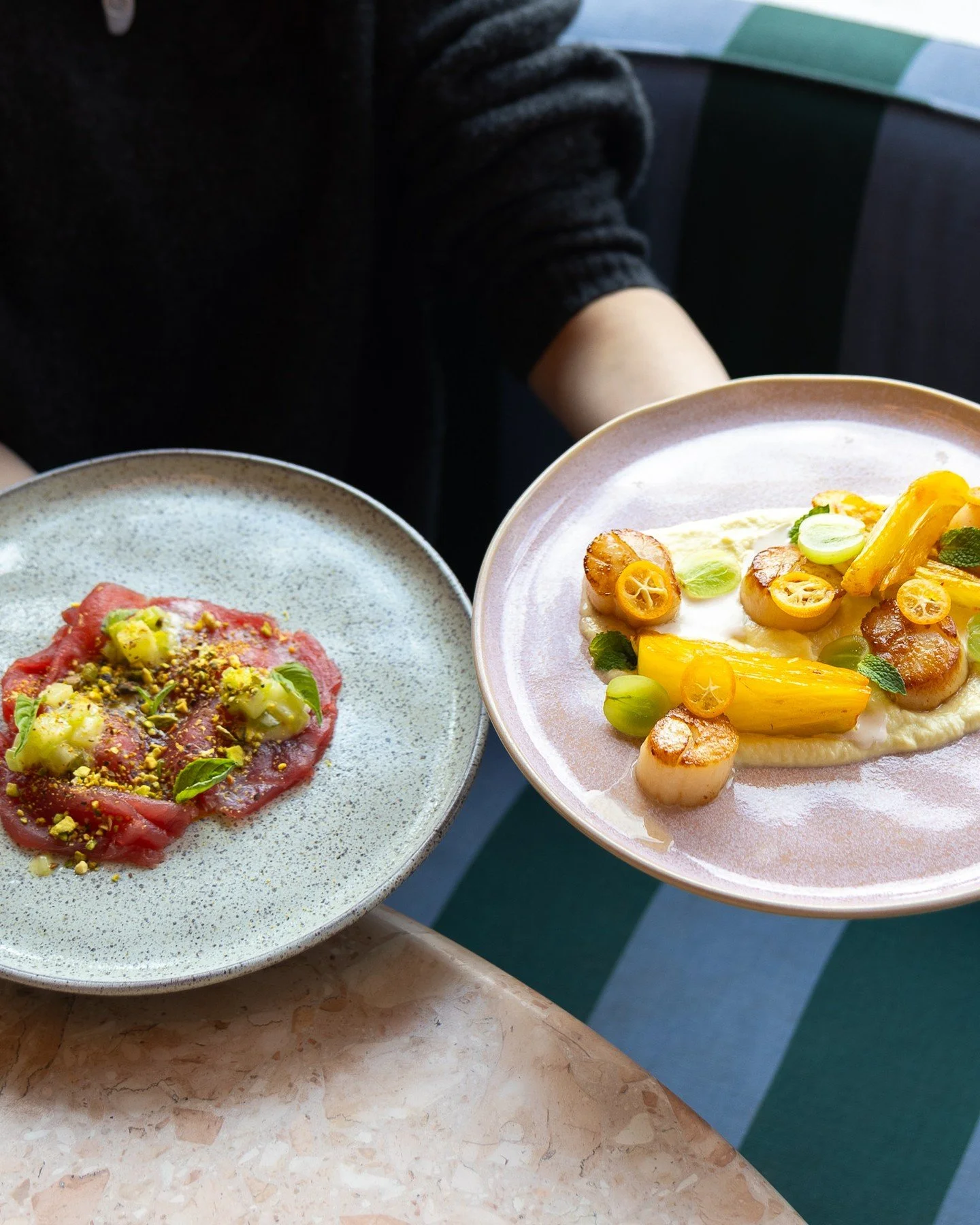 A little sneak peek of our Valentine&rsquo;s specials 💘⁠
⁠
Tuna Crudo⁠
apple, pistachio, harissa toum⁠
⁠
Seared Scallops⁠
saffron braised fennel, ajo blanco, pickled grapes⁠
⁠
Love,⁠
DD 🛵