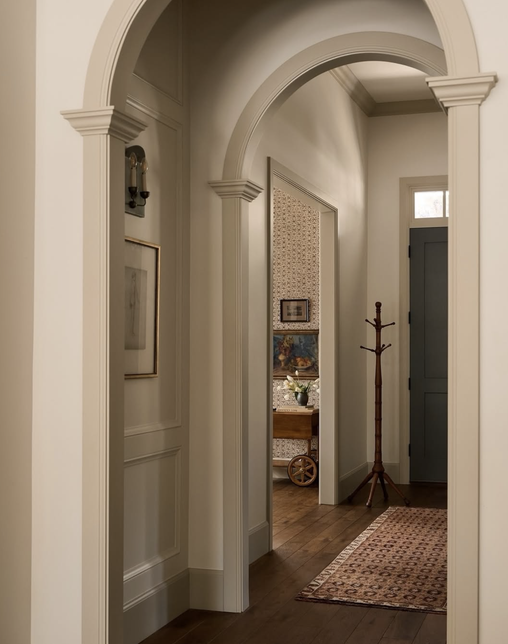 Interior space showing subtle contrast between walls, trim, and doors for a custom, designer look.