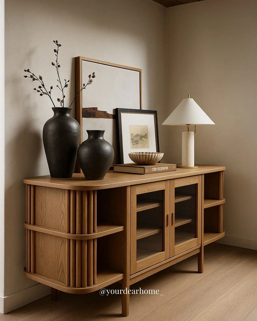 If you&rsquo;re on the hunt for a beautiful, organic modern sideboard or buffet, this one&rsquo;s a must-see. 

It&rsquo;s perfect for a small entryway where you need that extra bit of storage &mdash; or in a dining room to display your favorite serv