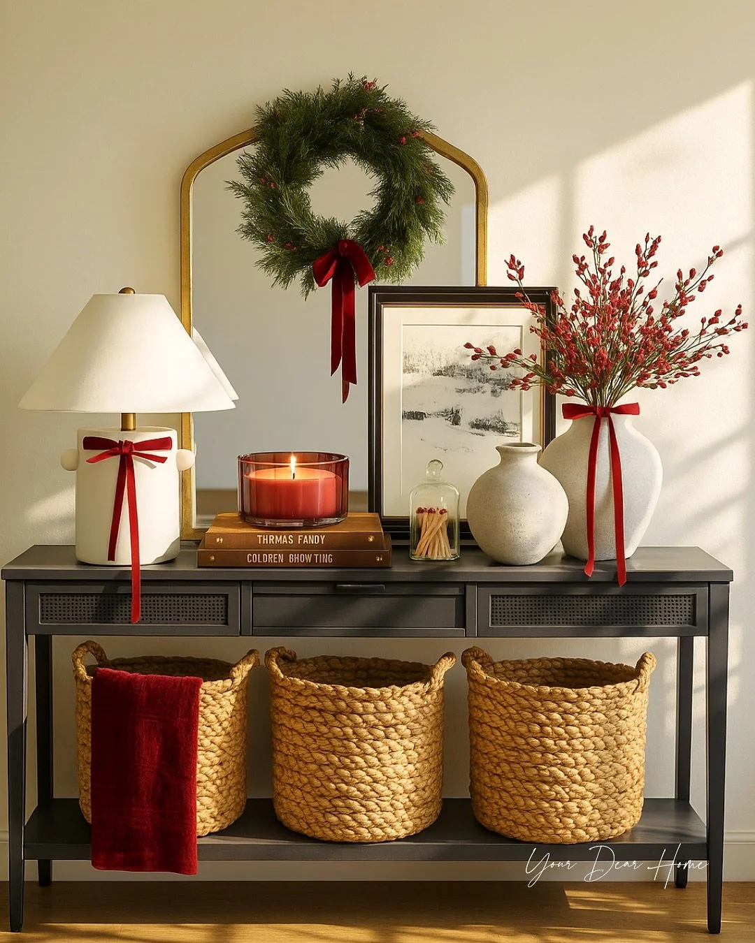 A simple, cozy entryway that feels festive the second you walk in&hellip; this too is all styled with Target finds. Comment &ldquo;Target&rdquo; for links or shop in bio. 🎯🌲🎀