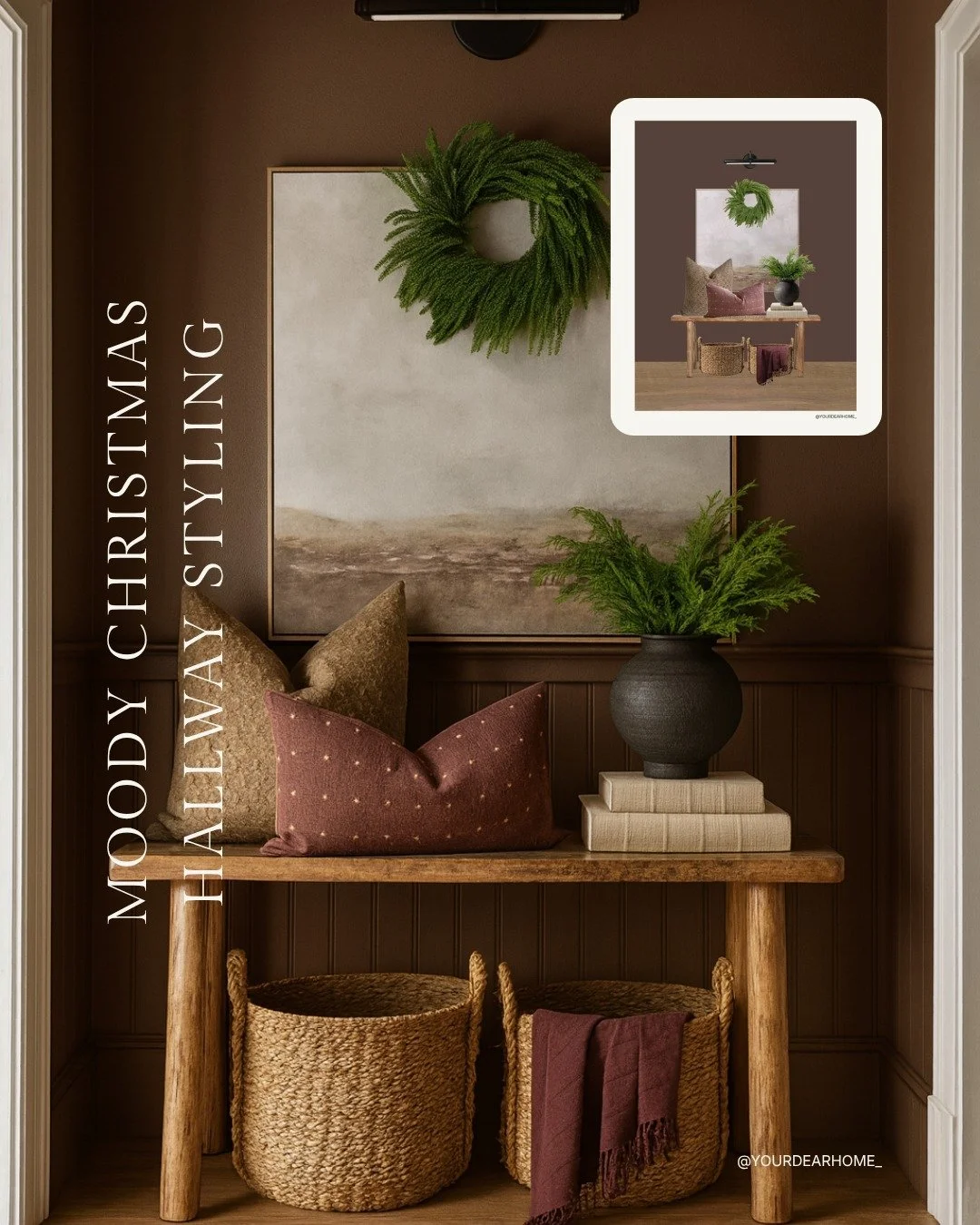 A moody Christmas hallway that isn&rsquo;t screaming Christmas&hellip; and that&rsquo;s exactly why I adore it. 🎄

This color palette goes way beyond December and creates a timeless hallway moment you can enjoy year-round.

Paint color: Benjamin Moo