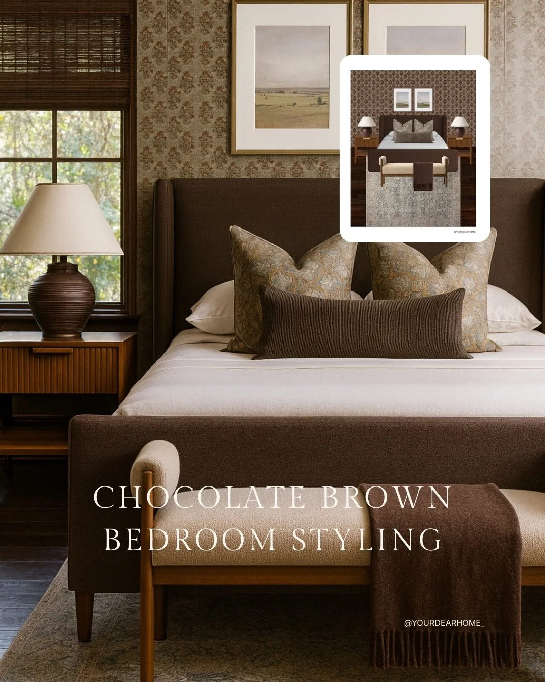 Chocolate brown is the IT color for 2026 and this bedroom shows exactly why! 🤎

It&rsquo;s warm, moody, and so sophisticated without feeling dark or heavy. Layering tone-on-tone browns with soft neutrals, patterned pillows and warm wood tones, so dr