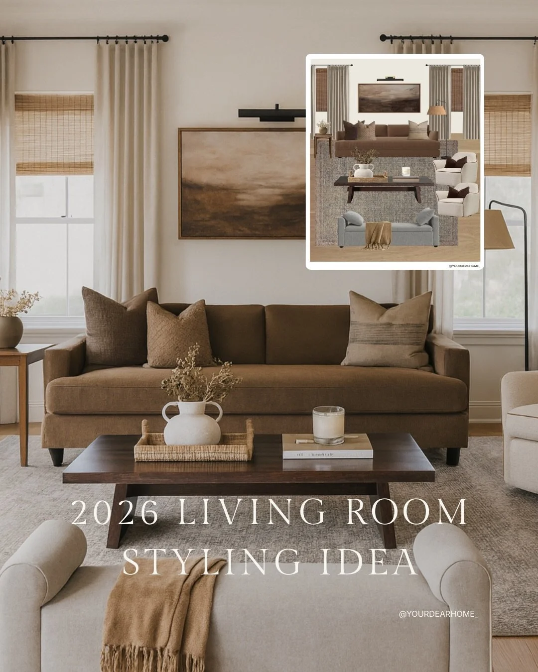 With brown taking the center stage of colors in 2026, here&amp;rsquo;s a living room inspiration with a gorgeous chocolate brown couch and deep rich shades of brown! 🤎

Comment SHOP below to receive a DM with the link to this post on my LTK ⬇ https://li
