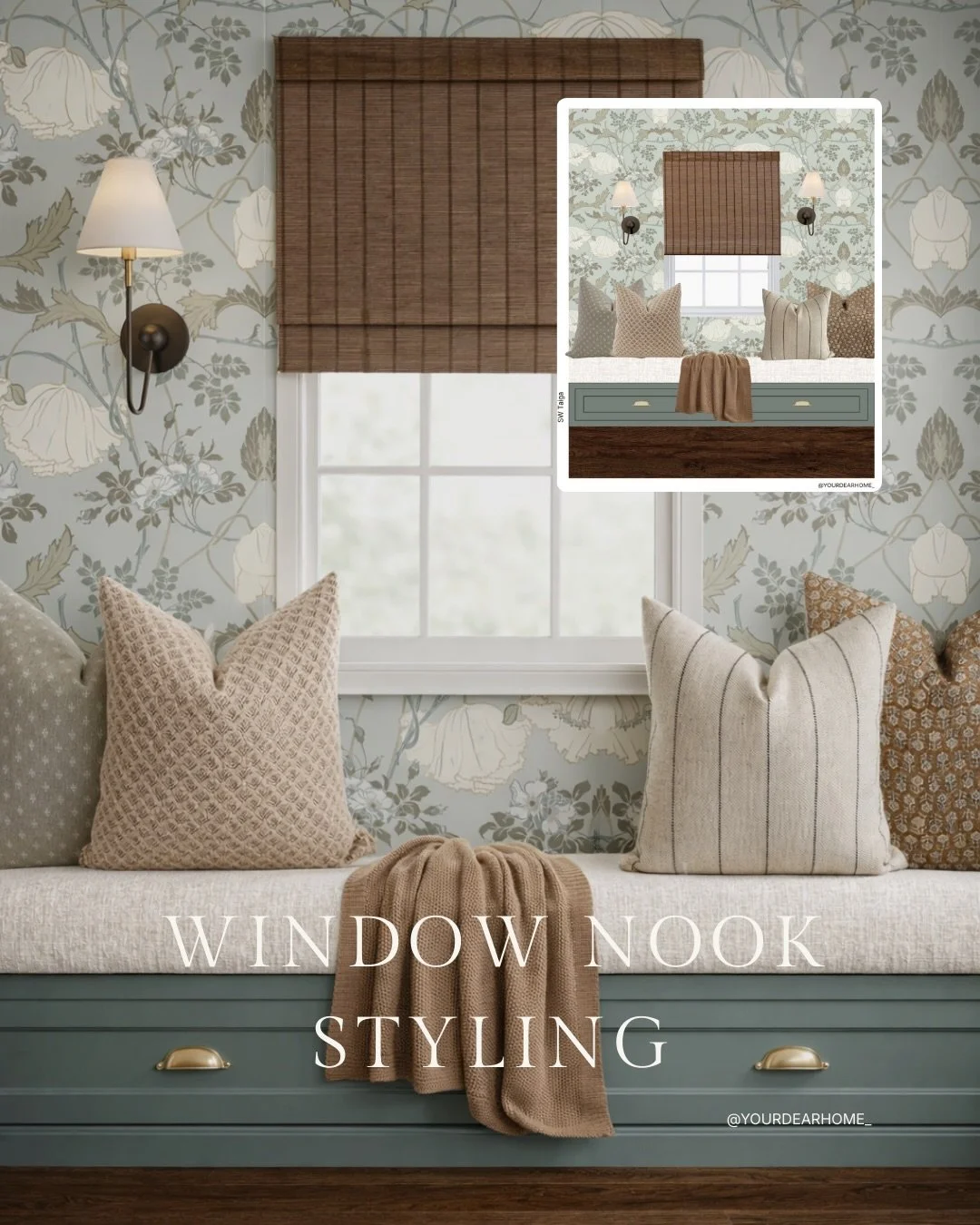 I love how this window nook is not loud, nor overstyled. Just soft layers, warm textures, and a color that grounds the whole space. Exactly how a nook should feel.

Drawers painted in SW Taiga. 

Comment WINDOW below to receive a DM with the link to 