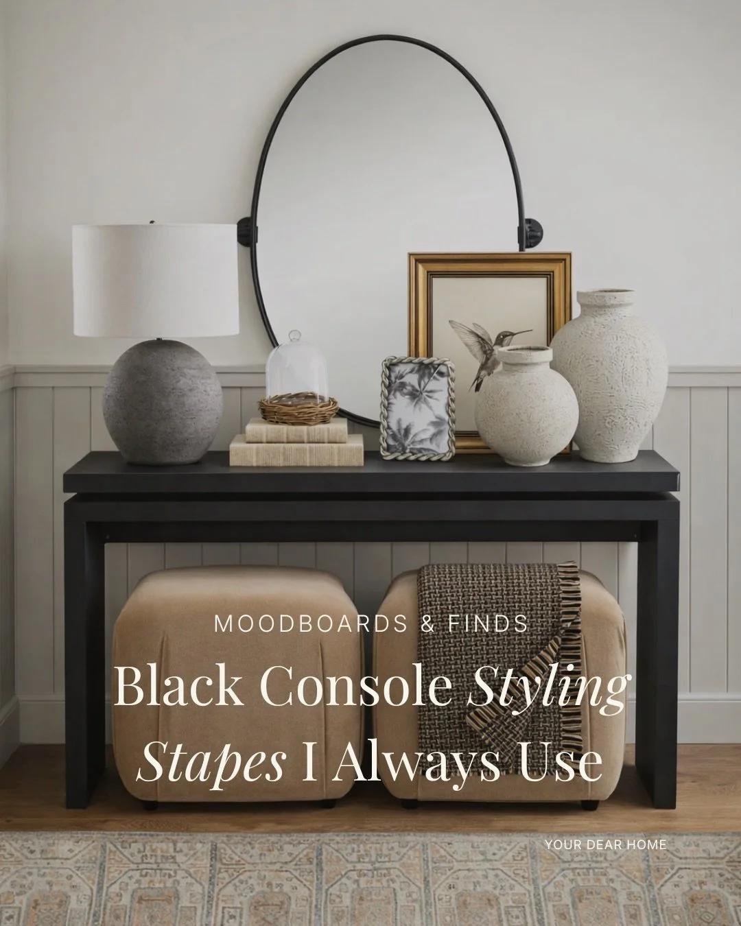 A black console will always have my heart. It grounds the space, works with almost every style, and somehow always makes an entryway feel more intentional 🖤

Swipe through to see the staples I reach for every single time when styling a black console