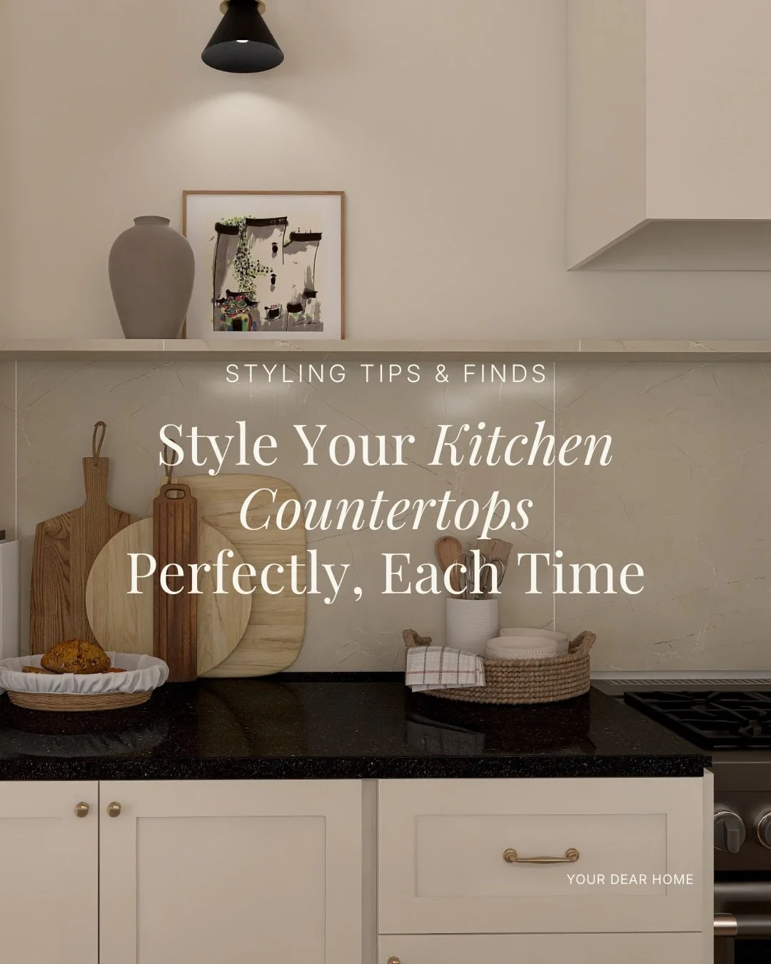 Kitchen countertop styling isn&rsquo;t as hard as it looks, I&rsquo;ve got your back! 
I&rsquo;m sharing a bunch of tips, finds, and real styling ideas that make it easy to accessorize your kitchen (no matter the size) and get that designer look with