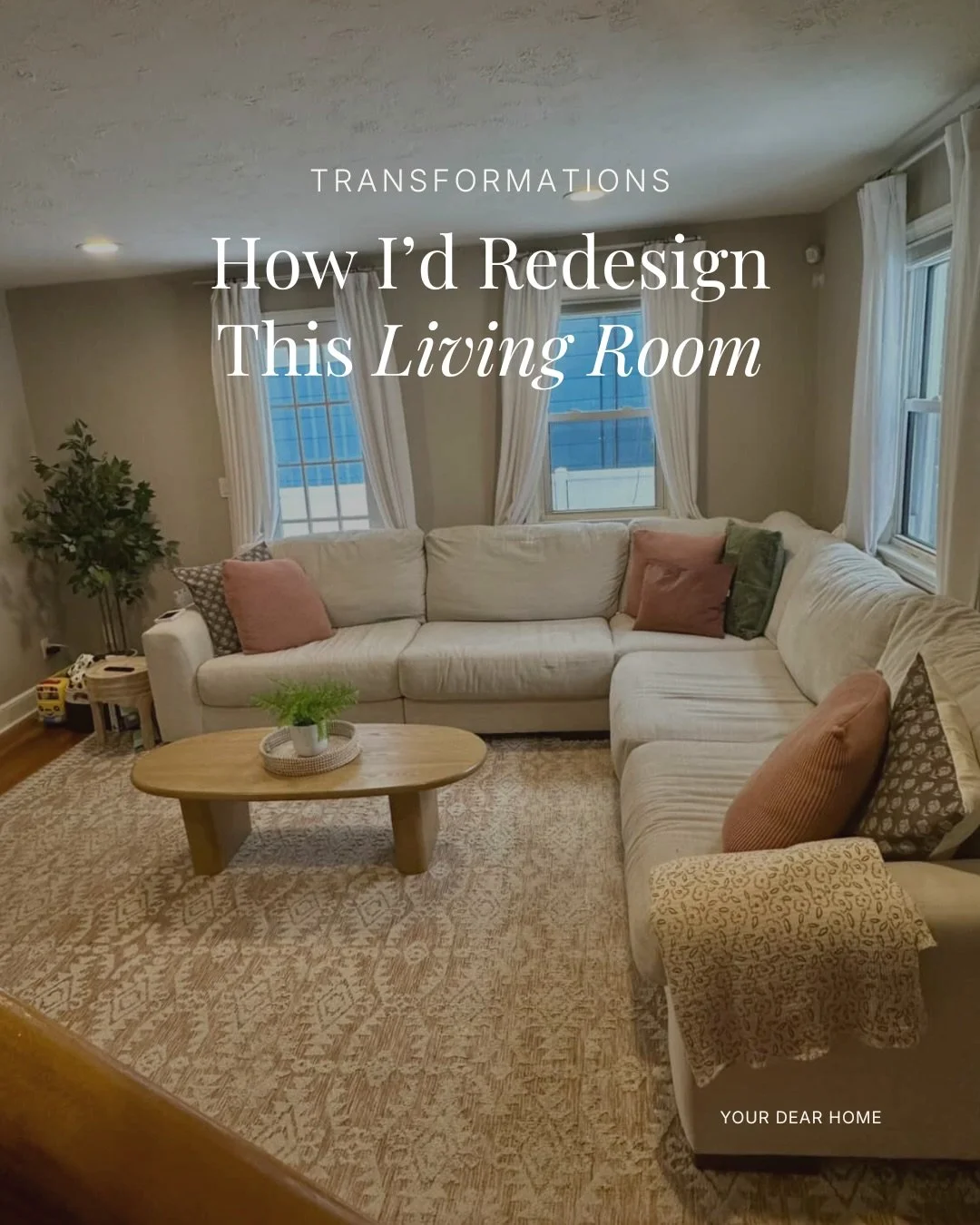 Sunday Transformation ✨

Up next is a living room with a few layout challenges, the biggest one being the TV wall. It was off-center and had a large, very visible air vent that instantly pulled focus.

Instead of fighting it, I leaned into it. Adding