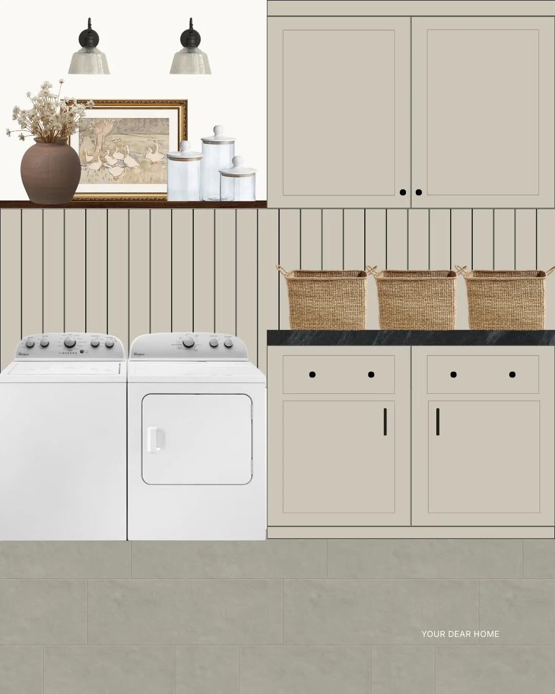 Top-load washers don&rsquo;t mean you have to compromise on style.
Both of these laundry rooms are designed for top-load machines, stay within a neutral palette, and yet feel completely different.

The shift comes from contrast, finishes, lighting, a