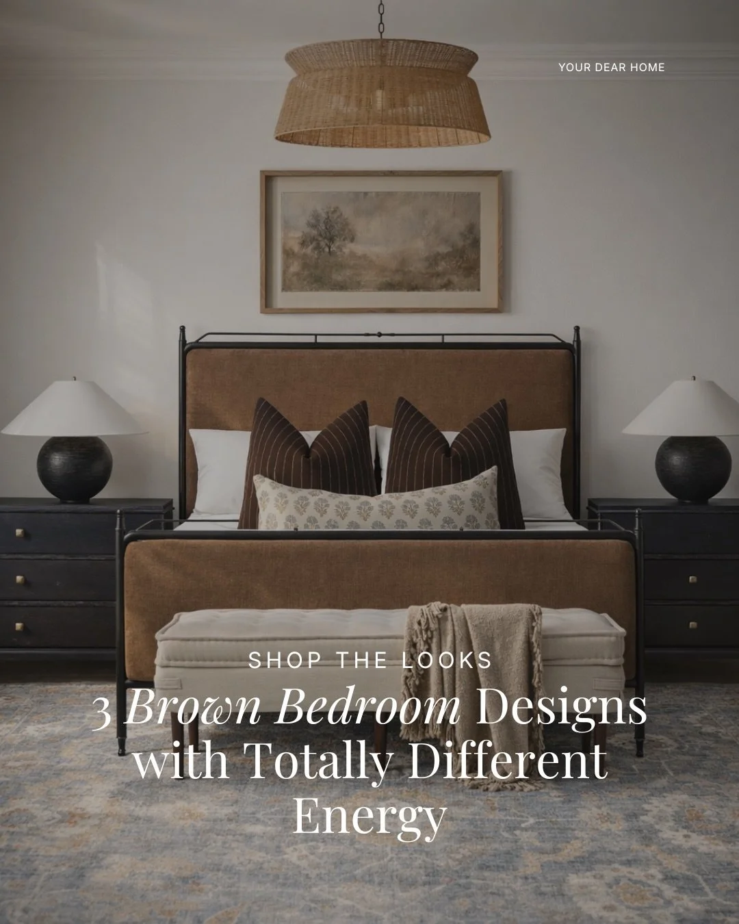 Brown will forever be my go-to when I want a palette to feel warm, grounded, and inviting. All day. Every day. 🤎

Sharing three bedroom designs built around brown beds and black nightstands &mdash; completely different vibes, but the same timeless, 