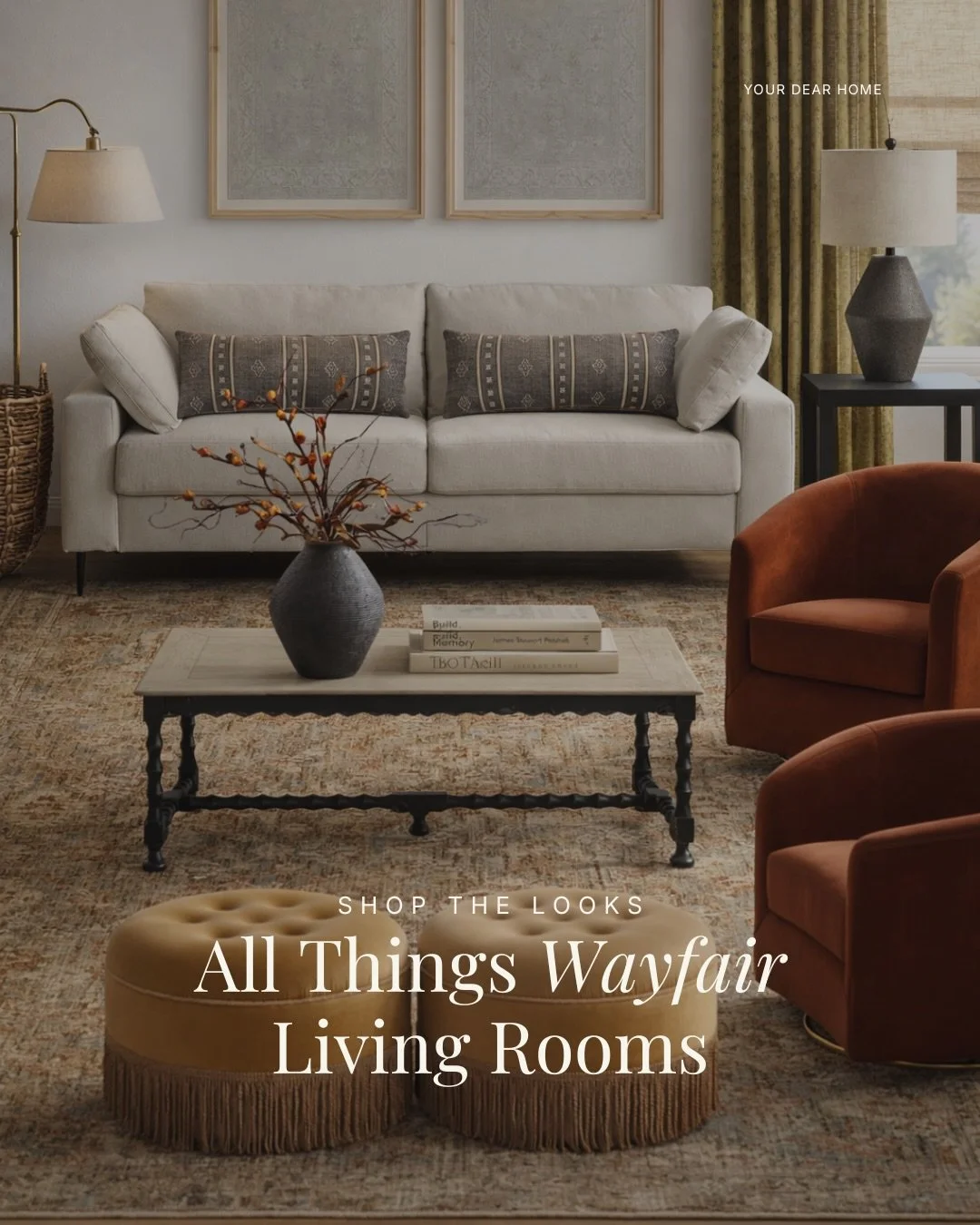 Two warm neutral living room looks using only Wayfair finds 🤎

Both spaces follow the same idea &mdash; a timeless neutral sofa as the base, layered with warm tones, textured rugs, accent chairs, and layered lighting to create a cozy yet elevated li