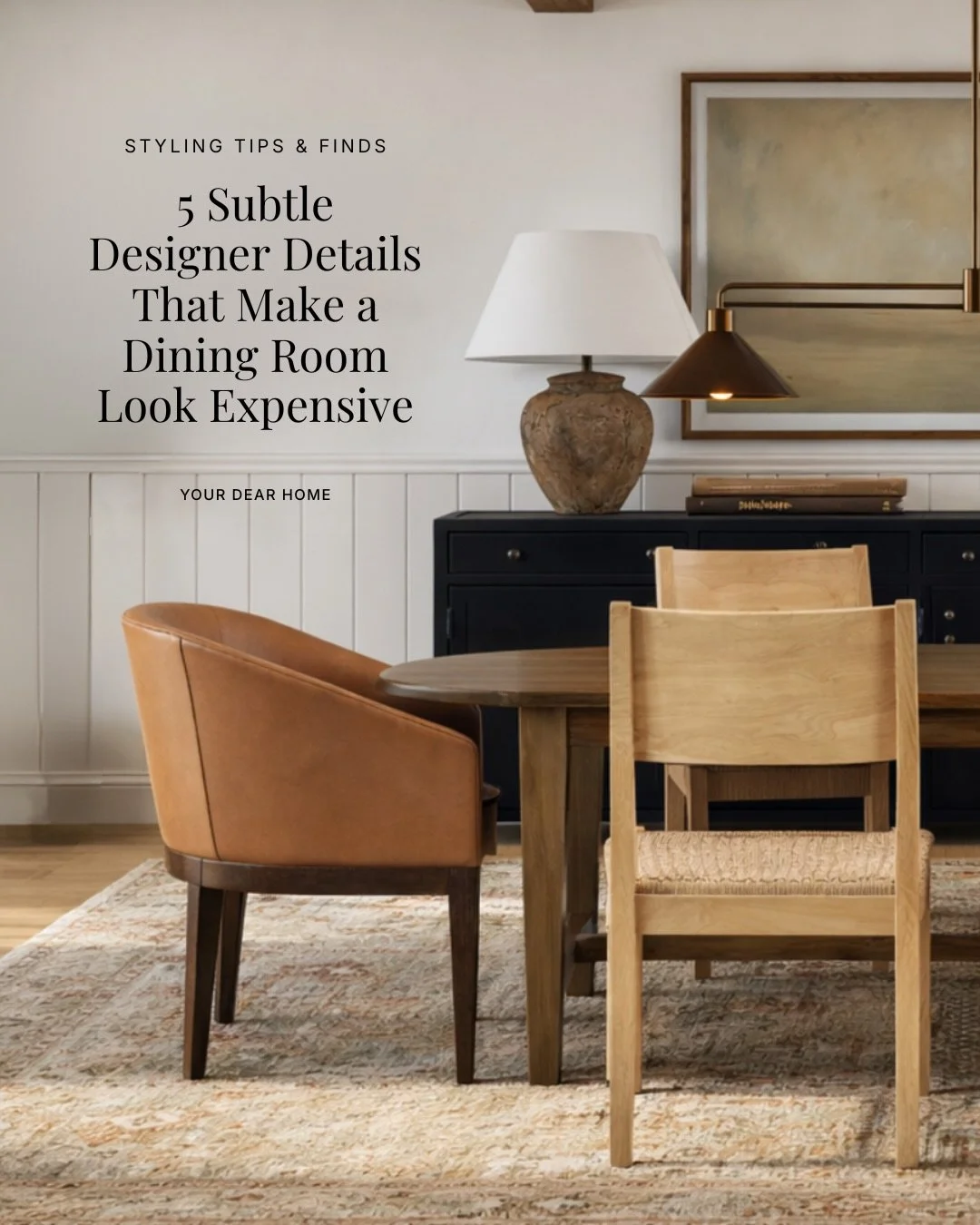 If you&rsquo;ve already got the basics of a dining room right &mdash; mixing wood tones, a large area rug, lighting that works with your table shape &mdash; this is your next step.

These are 5 subtle designer details you&rsquo;ll almost always find 