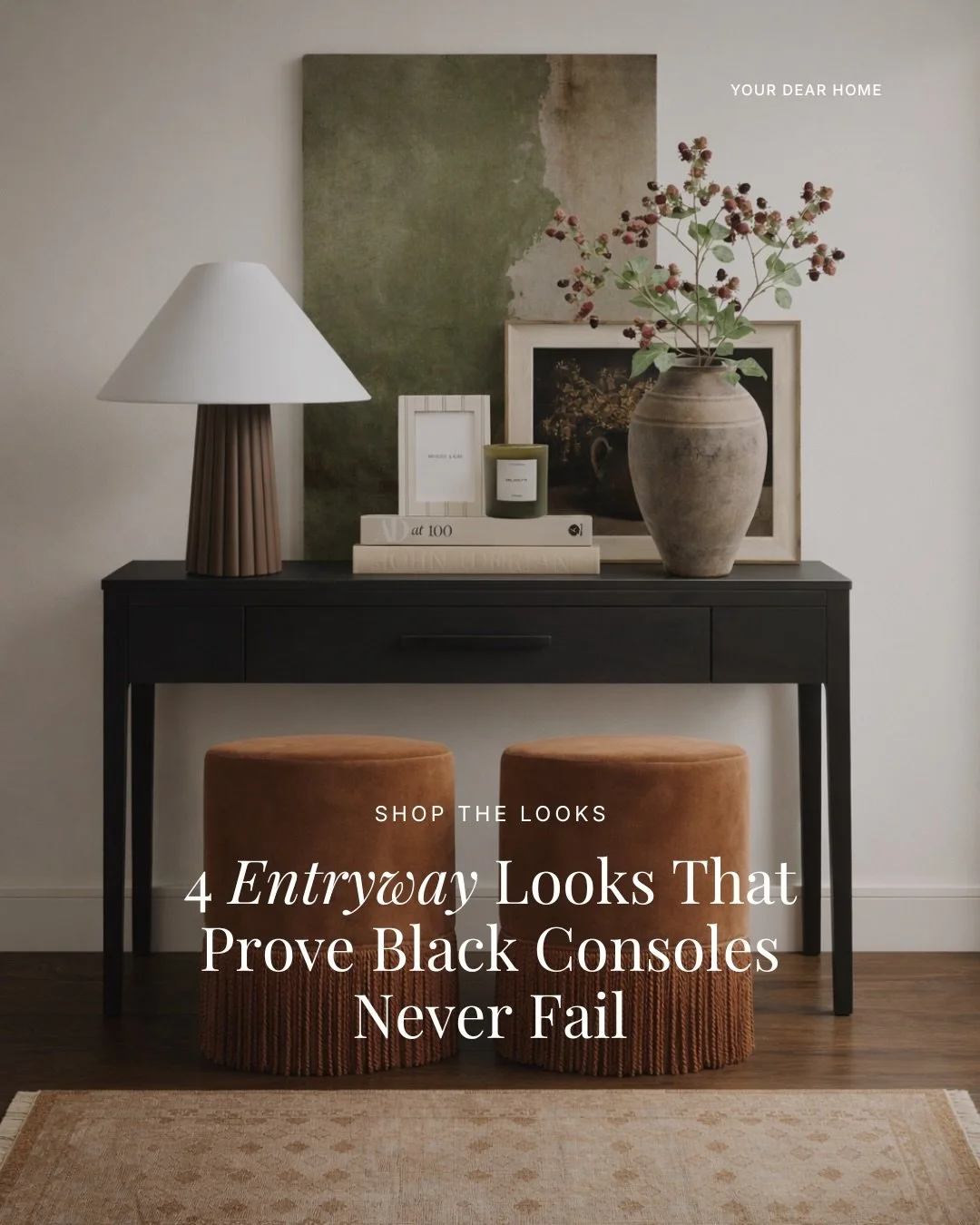 The easiest way to get a high-end entryway look without overthinking every little detail is to start with a black console table. 🫶🏼

It does the heavy lifting like no other piece and makes it so much easier to build a look around. Trust me on this 