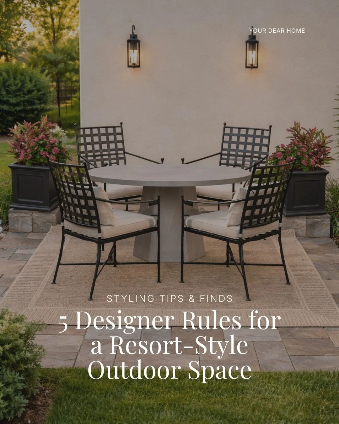 If you want your outdoor space to feel like a resort this season, these are the 5 designer ways to elevate your outdoor space and feel like you&rsquo;re on a luxurious vacation! 

✅Matching seating instead of mixing sets
✅Lighter wood tones that actu