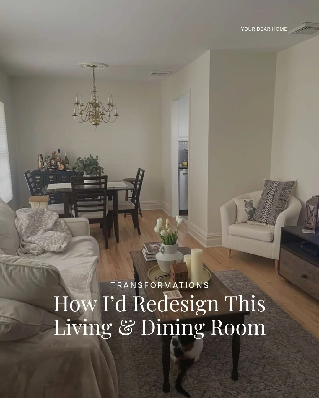 Sunday Transformation ✨

If you have an open living and dining space, this one is such a relatable layout. Small footprint, but so much potential.

I started by color drenching the entire space in BM White Dove. It&rsquo;s one of those whites that re