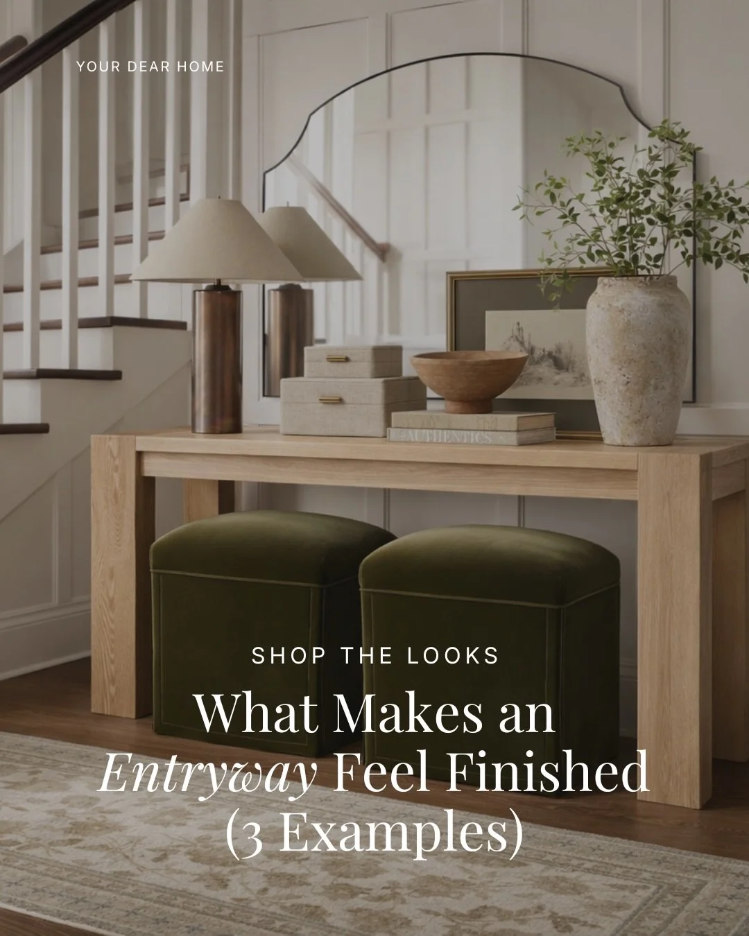 Getting an entryway right isn&rsquo;t as complicated as it seems. What really makes it feel finished is a few simple things done well. 

✅ A strong focal point
✅ A source of light
✅ Layering objects instead of placing them randomly
✅ Variation in hei