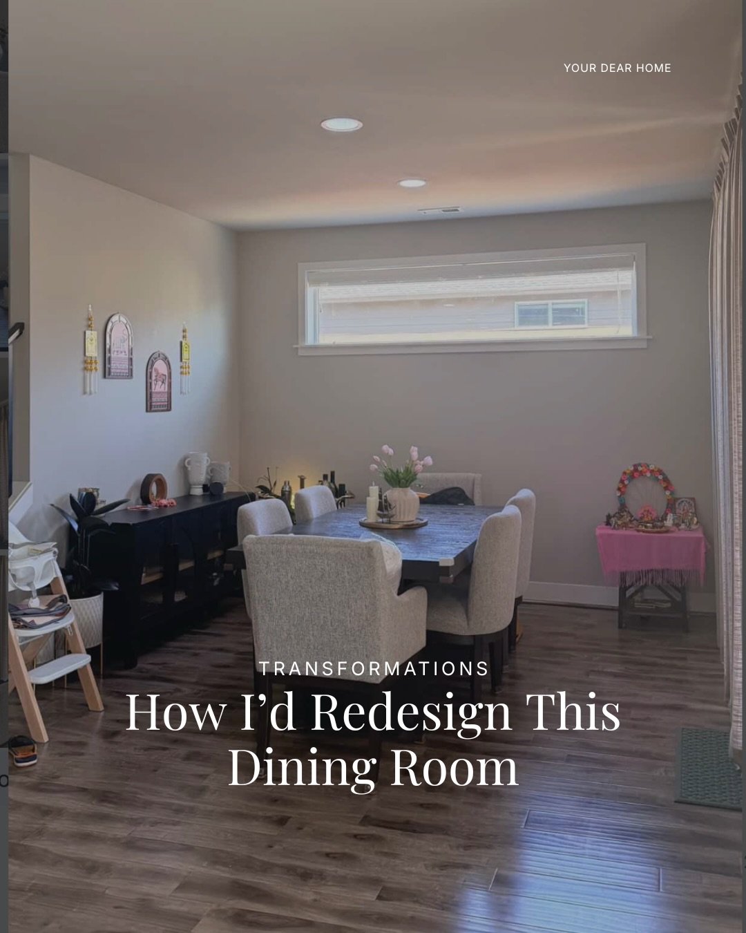 Sunday Transformation ✨

This dining room already had all the right pieces. A solid wood dining table, complementing chairs, a sleek sideboard with glass doors, and pinch pleat curtains hung high and wide. And yet&hellip; something still felt off.

W