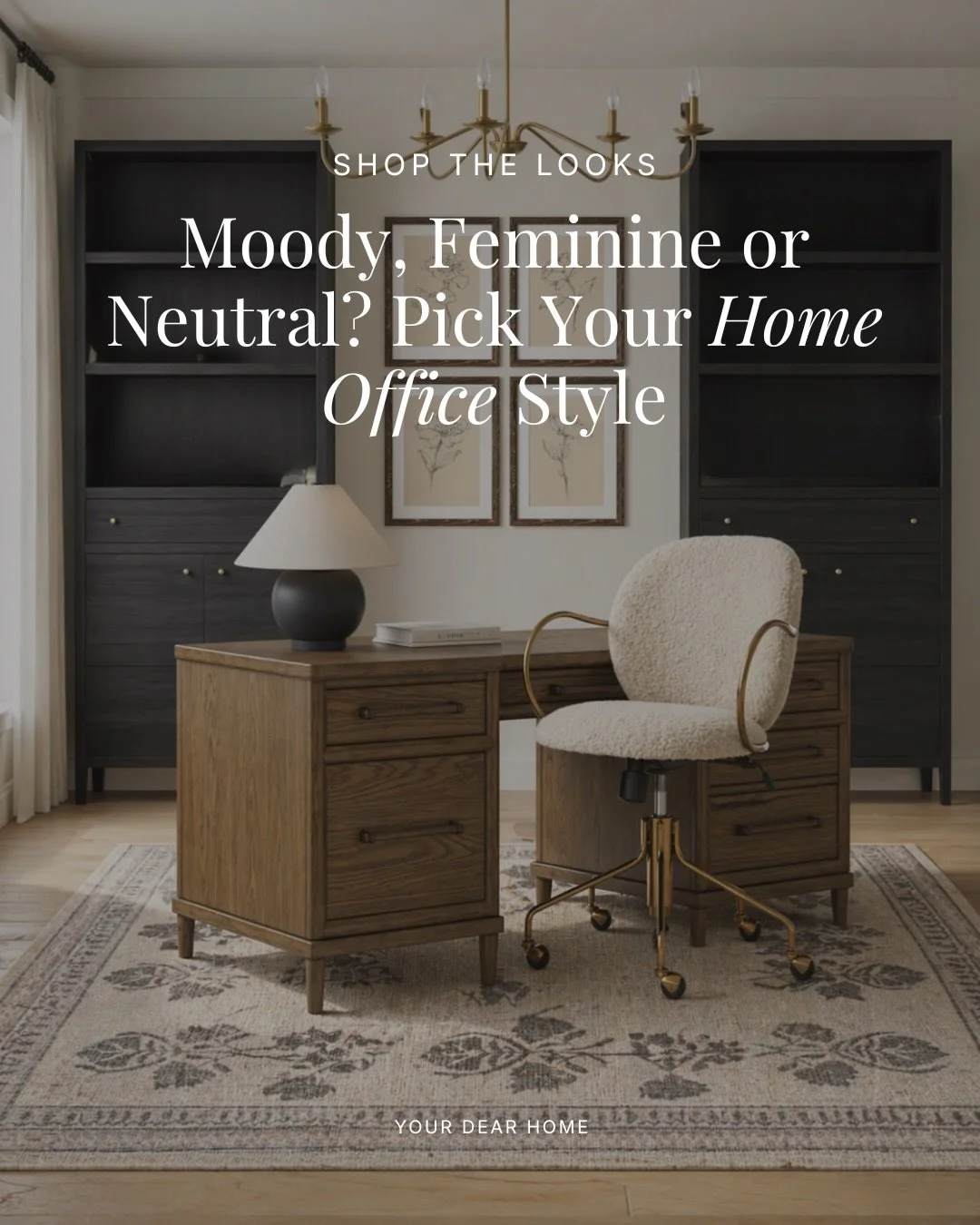 This one was fun to put together because it shows how different a home office can feel just based on the direction you take.

Moody, feminine or neutral? 3 setups with completely different energy.

The moody one feels rich, grounded and a little bold