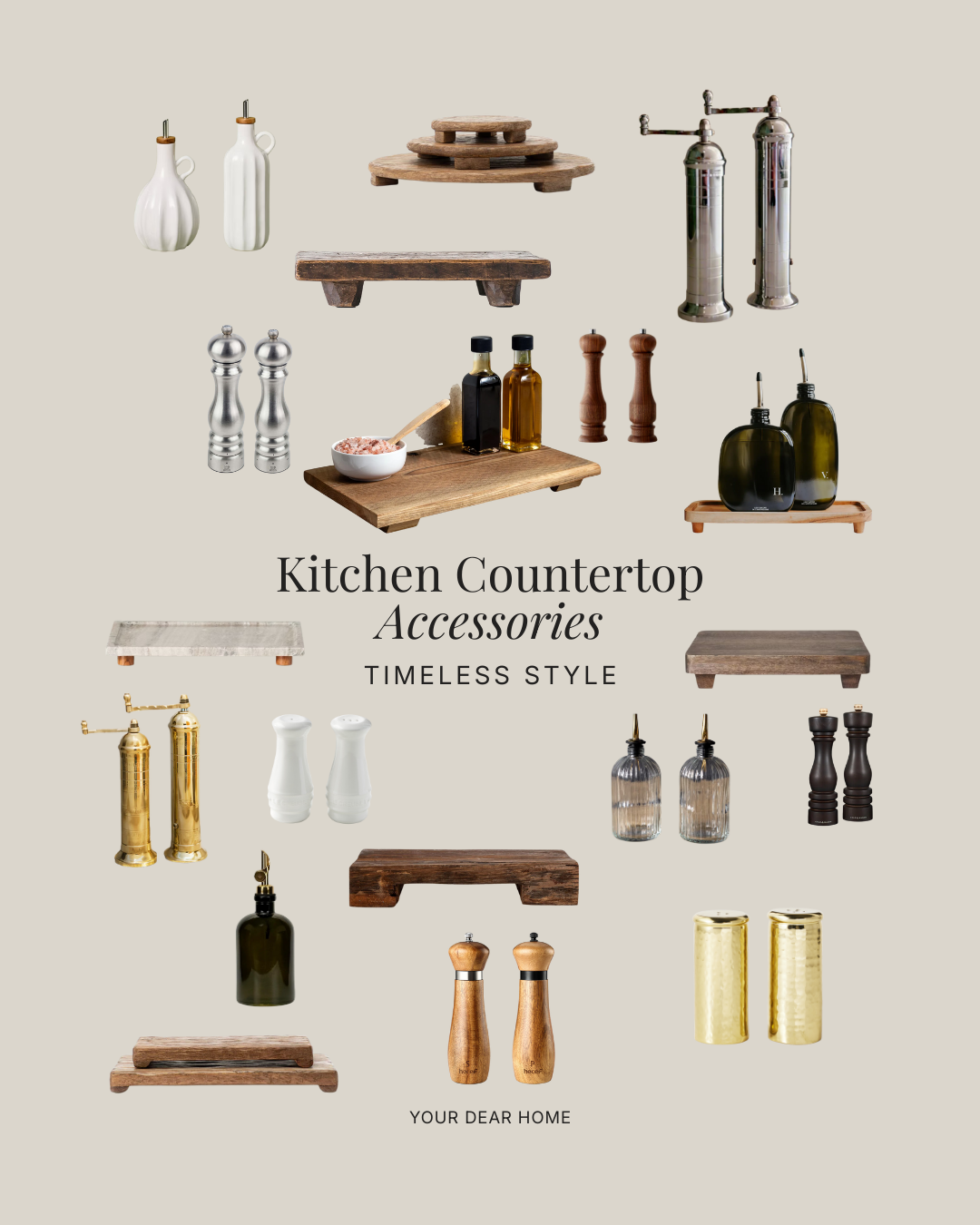 Kitchen countertop styling idea using fresh produce, wooden trays, and neutral decor for a clean designer look