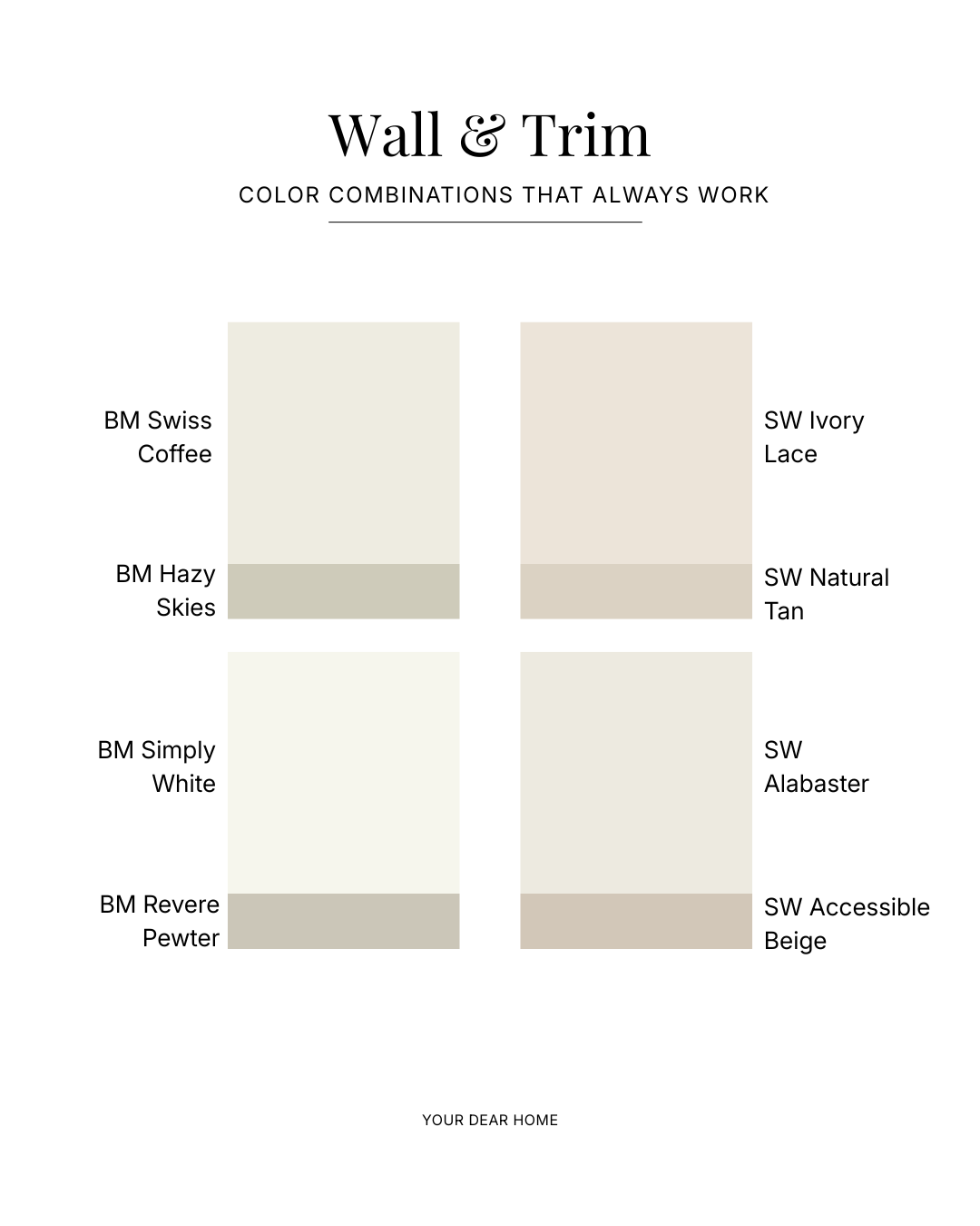 Interior space showing subtle contrast between walls, trim, and doors for a custom, designer look.