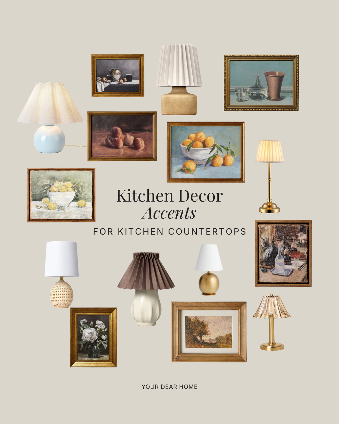 Kitchen countertop styling idea using fresh produce, wooden trays, and neutral decor for a clean designer look