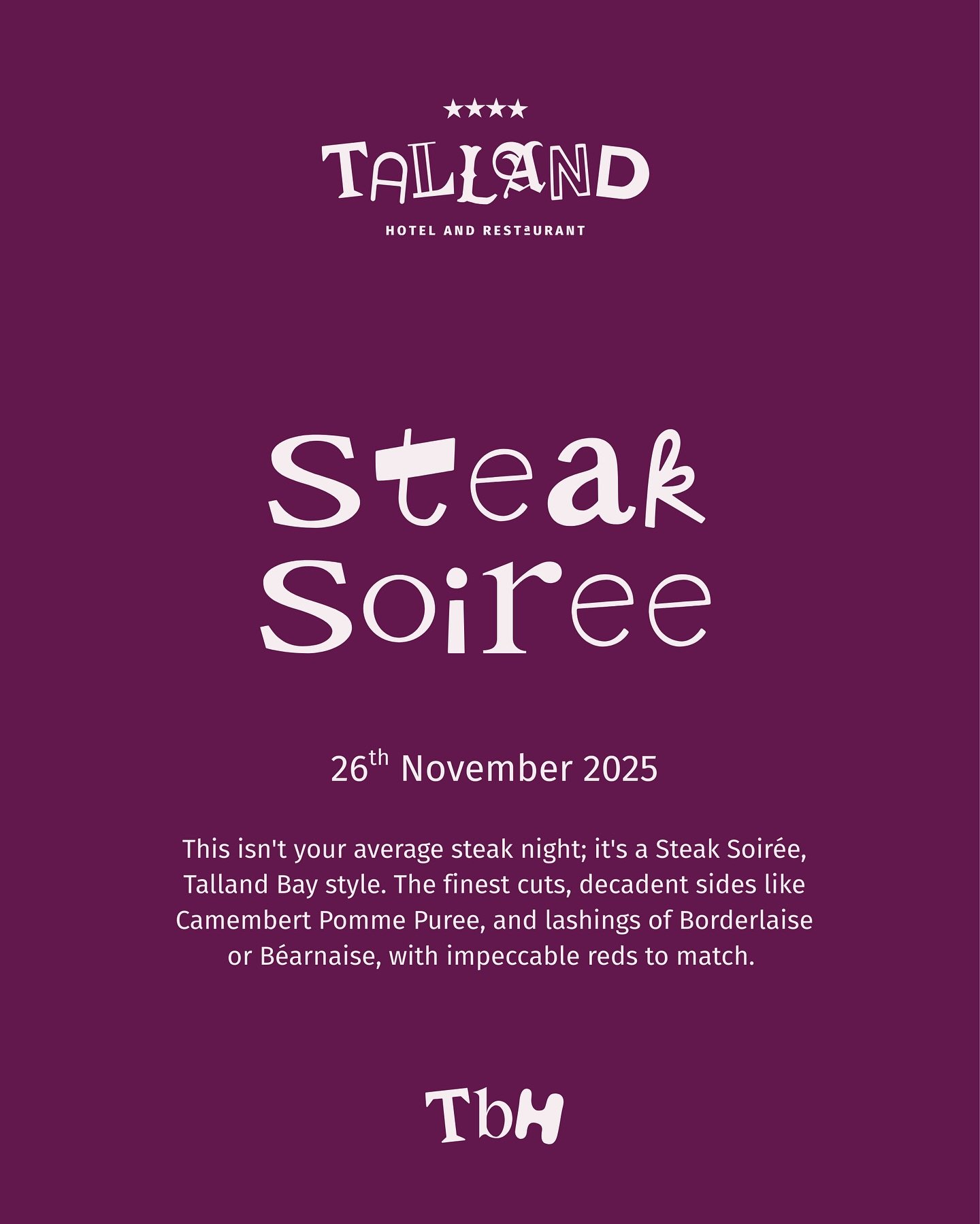 It&rsquo;s here: the final foodie feast of November, and what a delicious month it has been! 😋

We&rsquo;re going out with a bang and a classic: the return of the Talland Bay Steak Night. Not just any steak night, but one Restaurant of the Year styl