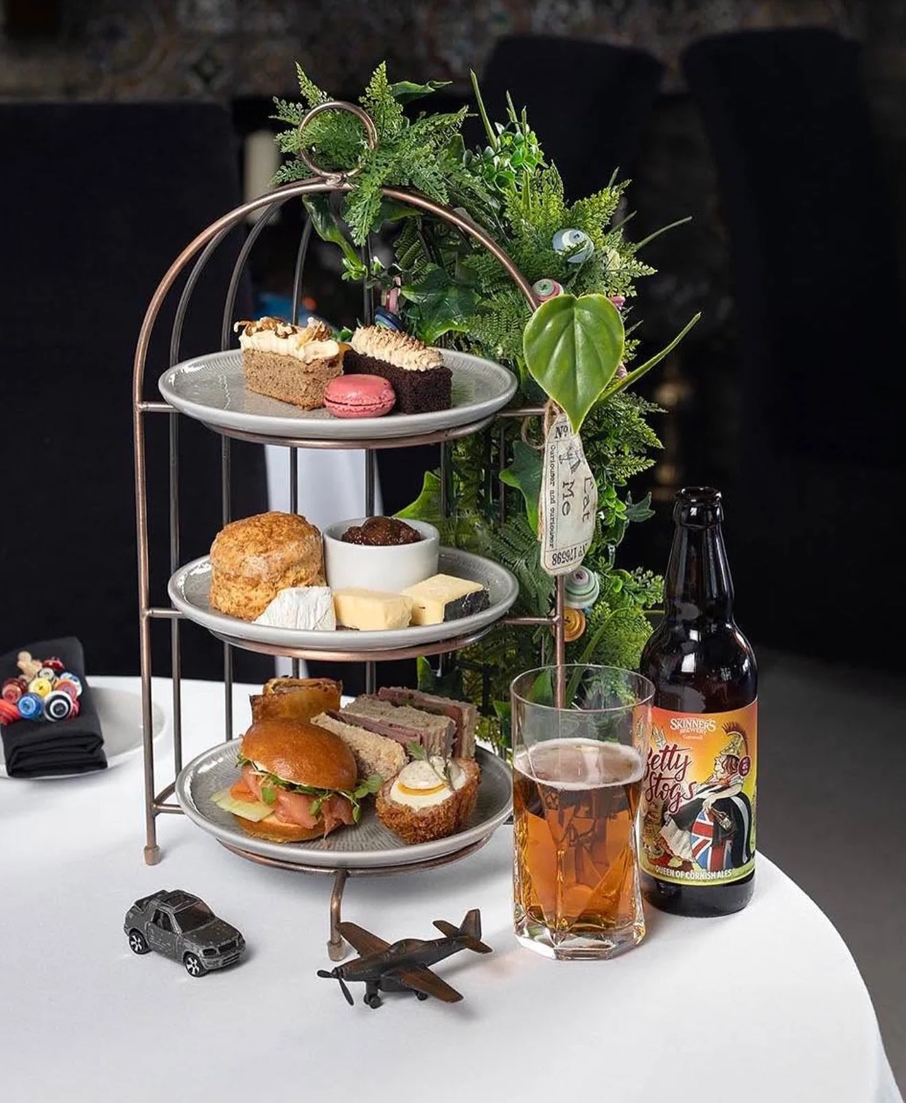 What do you get when you take a Blue Moon &amp; Cornish Yarg scone, add Guinness Chocolate Cake, pile them high with three tiers of other tasty treats, and add a pint of Cornish Ale? 

The answer is one very happy Dad (and some serious favourite chil