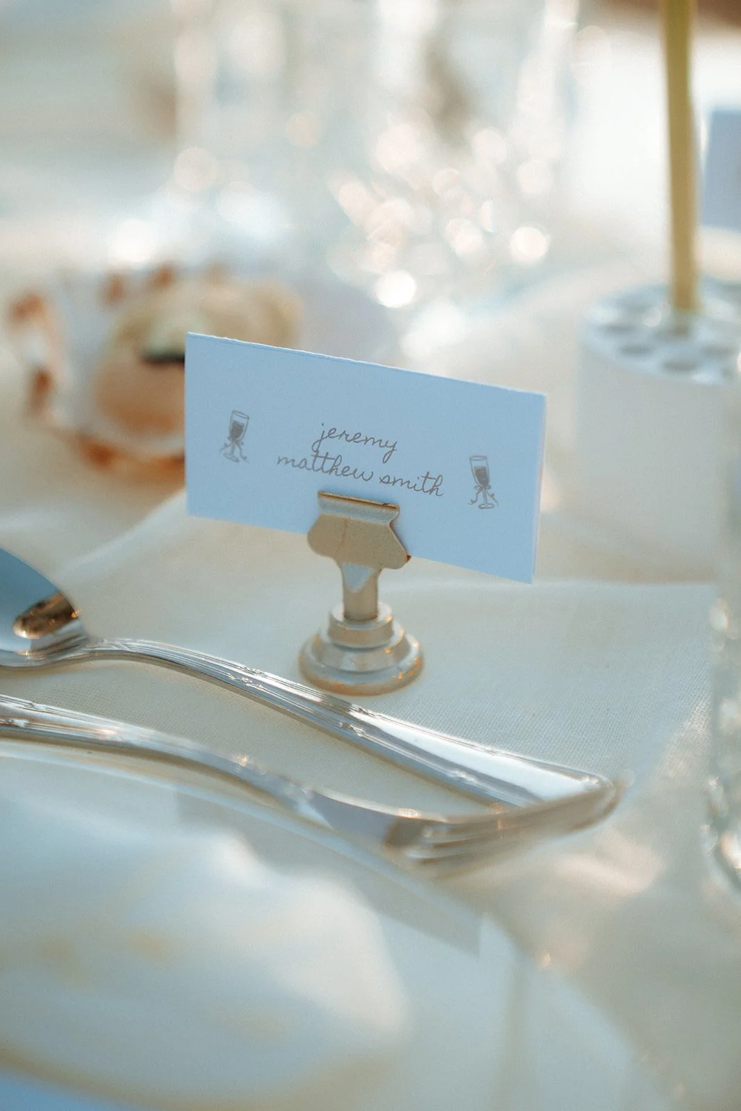 elegant silver placement card wedding