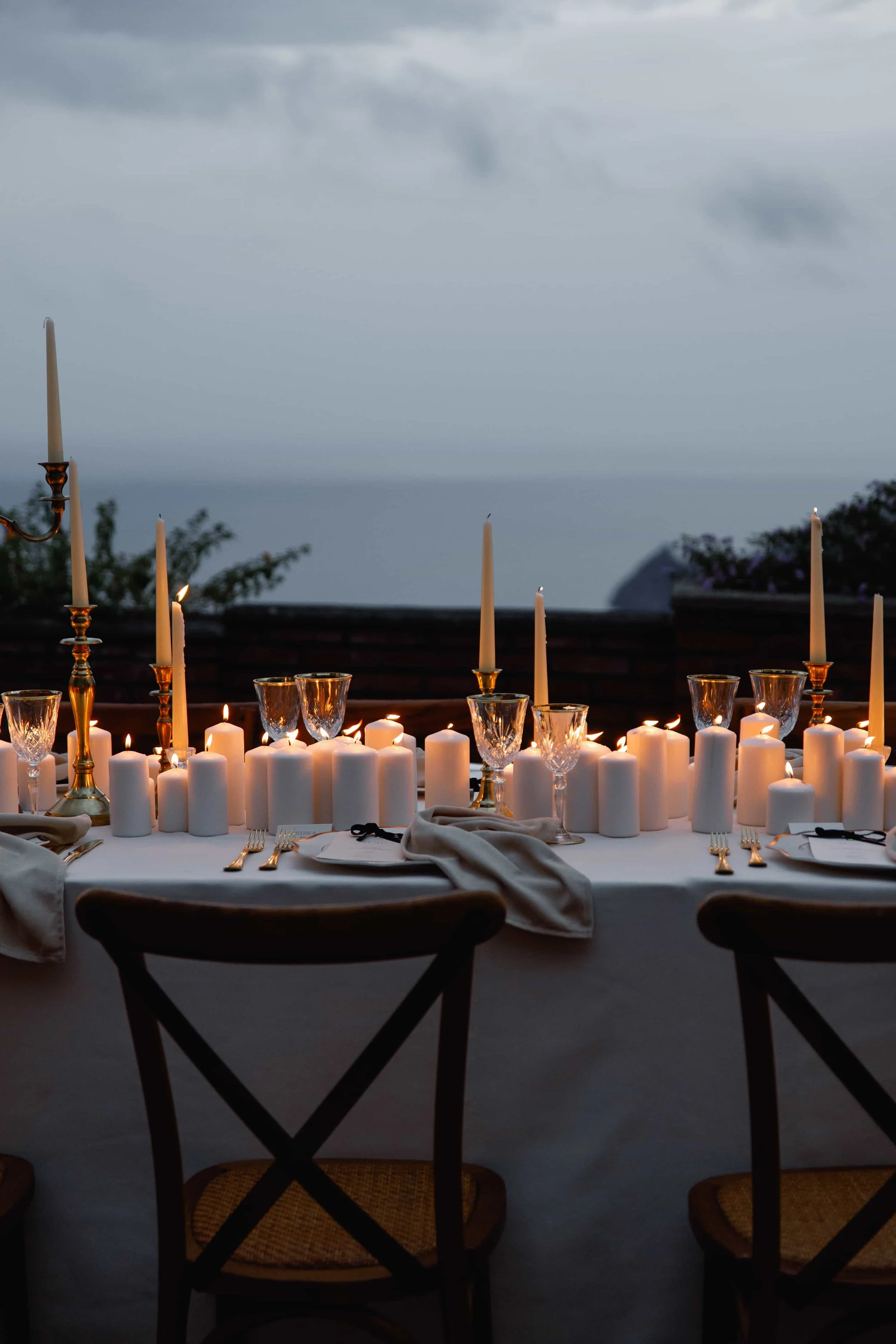 candlelight wedding table setup in Italy