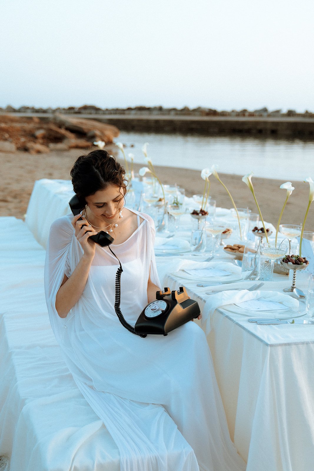 bridal shoot talking on the phone 