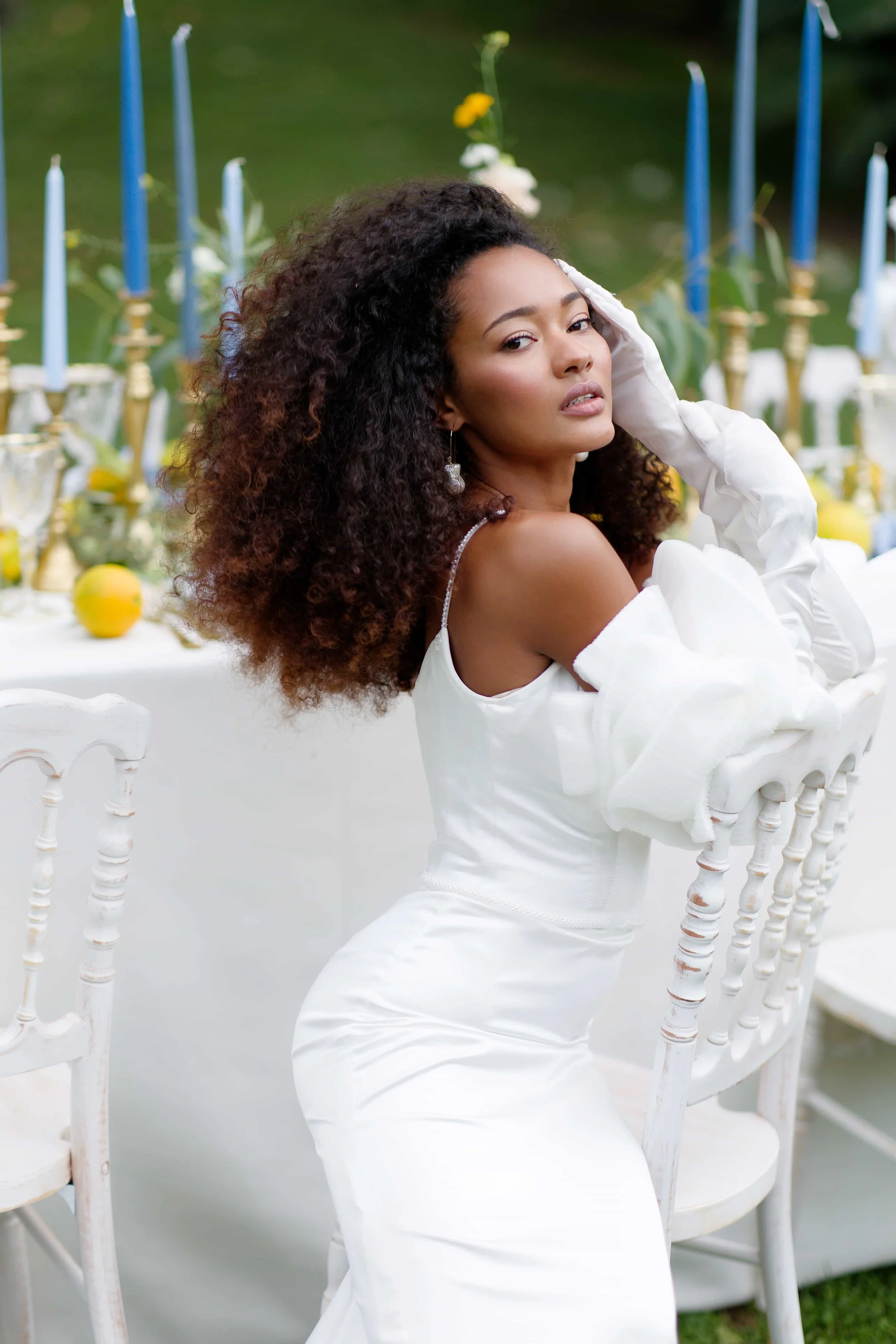 bride shoot with lemon table setup
