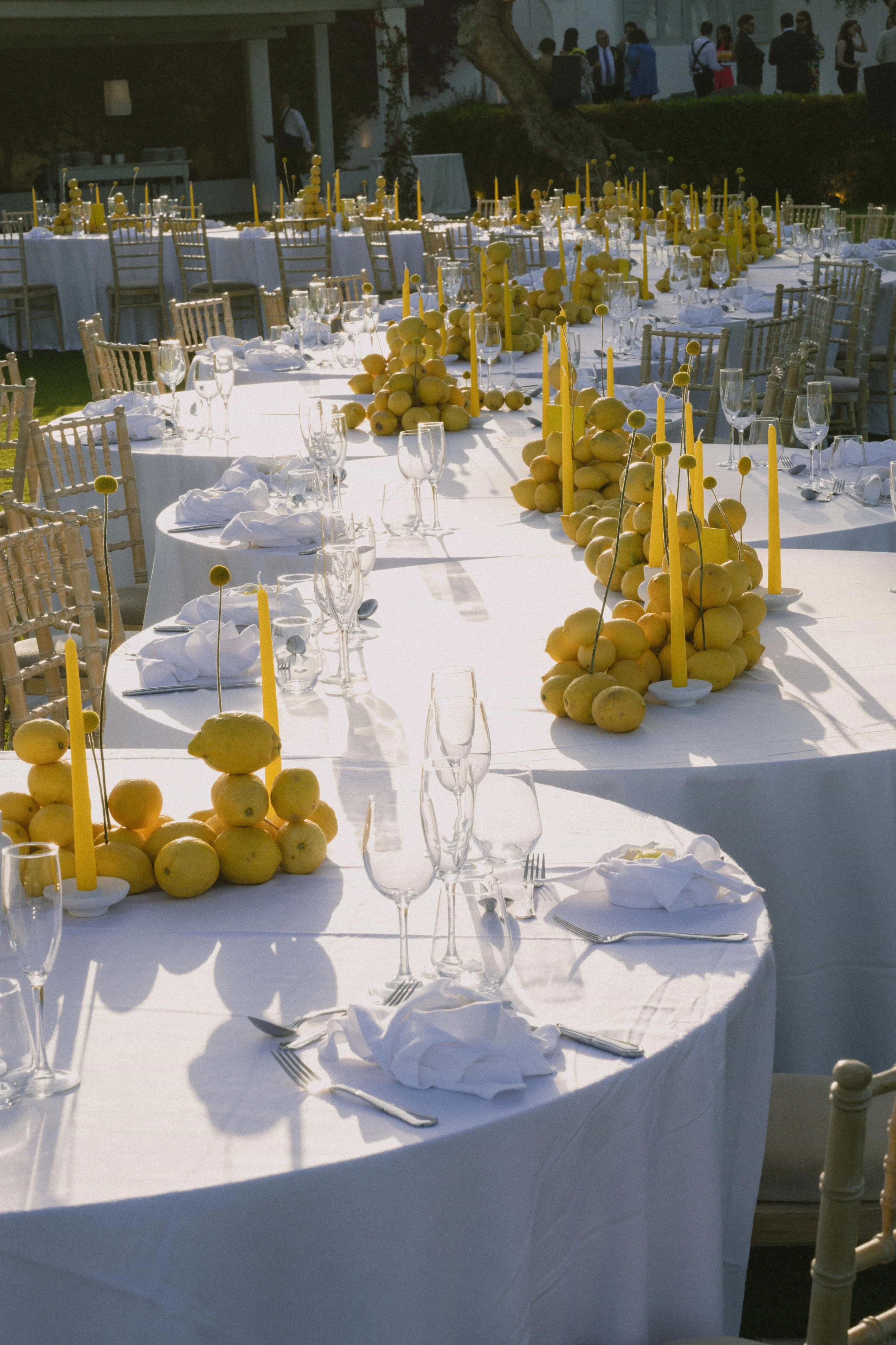 serpentine round tables lemon wedding