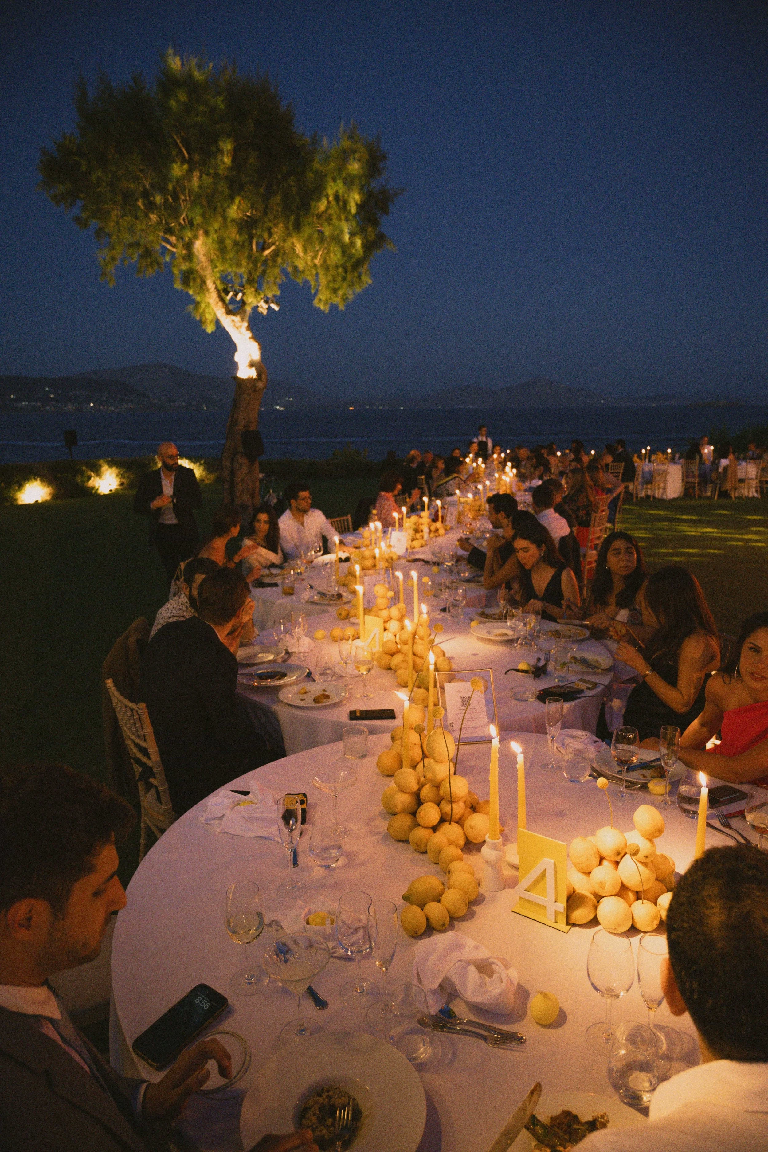 lemon wedding decor with yellow candles 