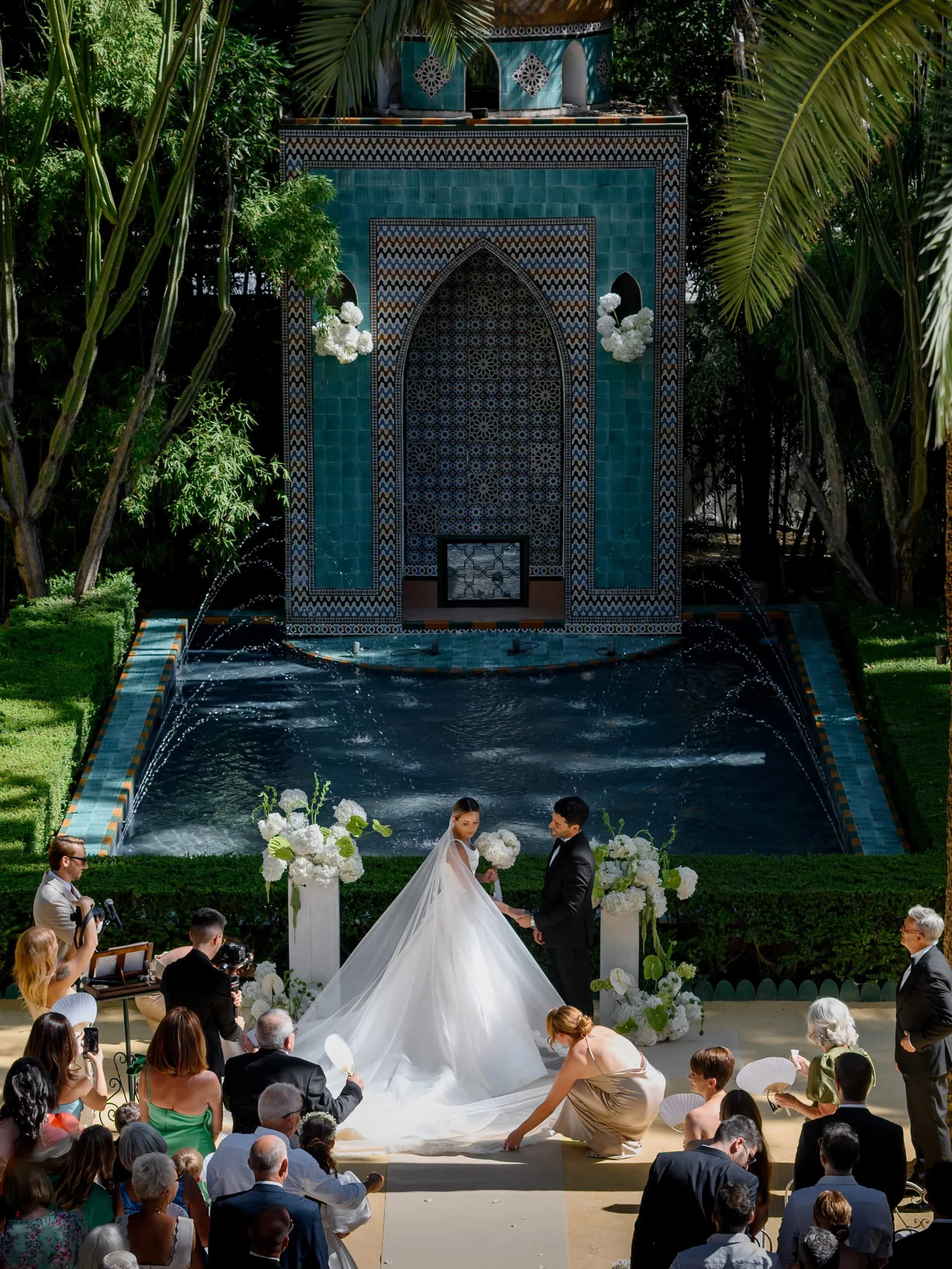 Garden ceremony in front of the blue temple 