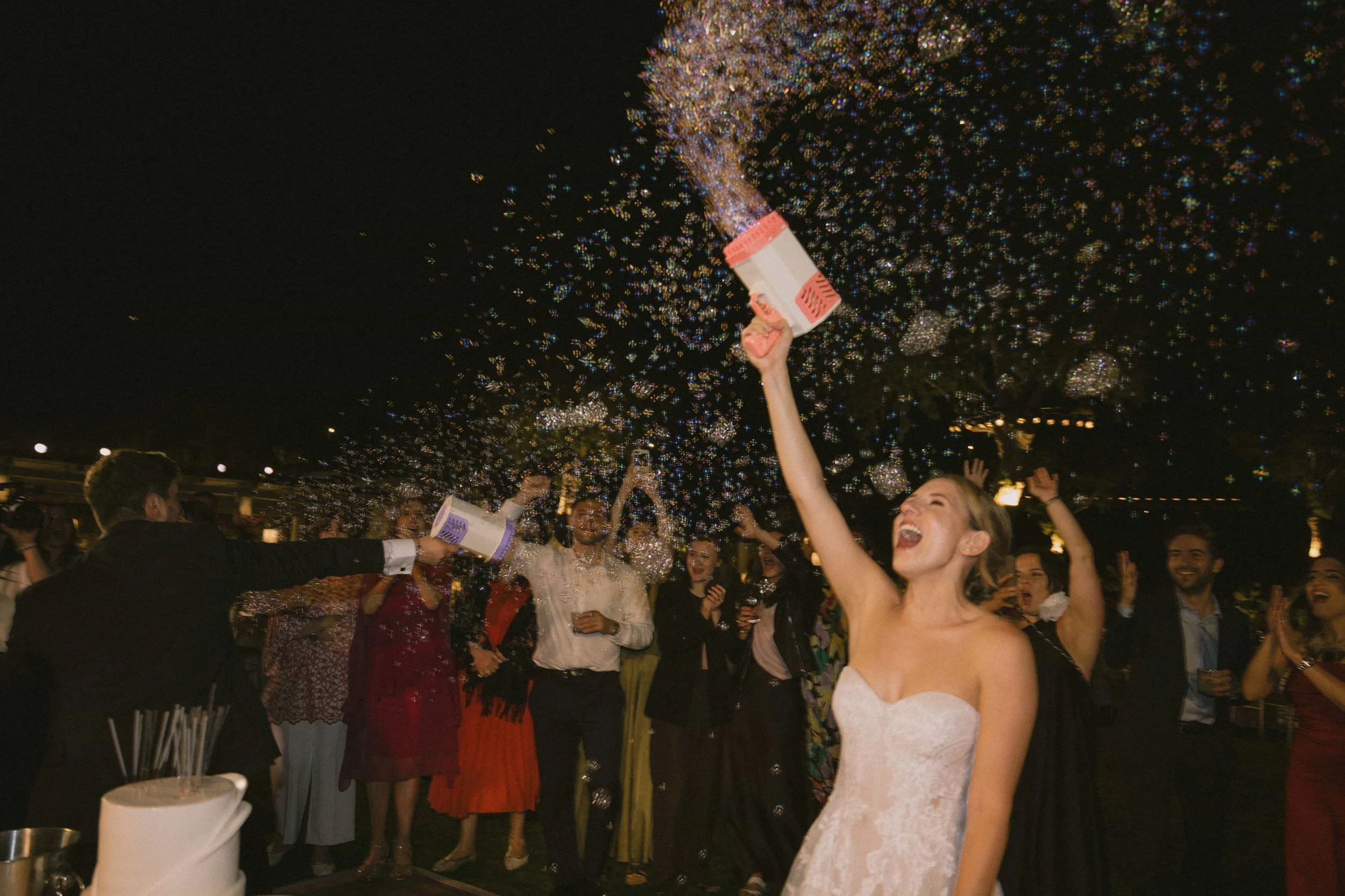 cake cutting with bubble gun 