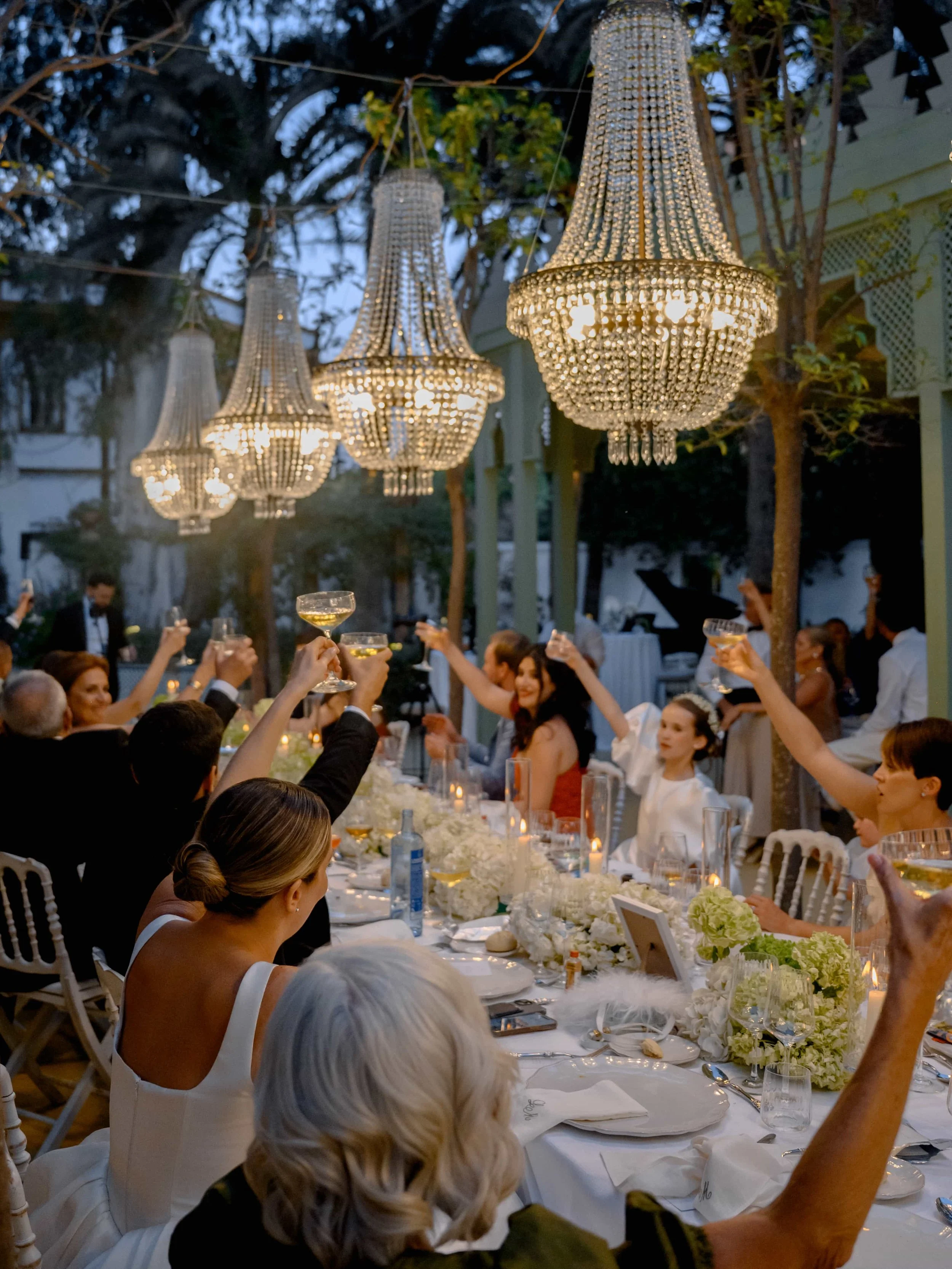 guests doing cheers to groom doing his speech 