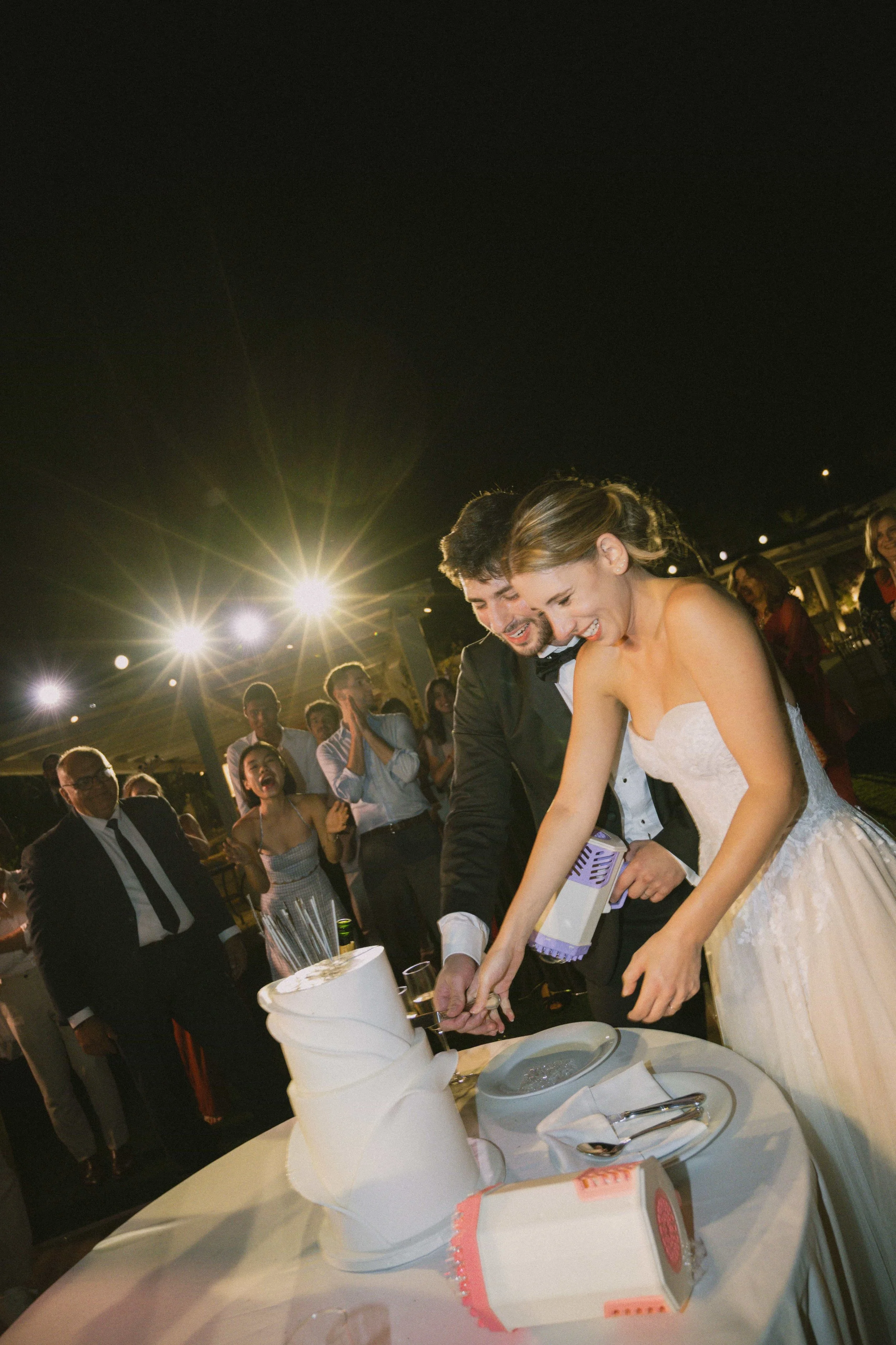 cake cutting bride and groom