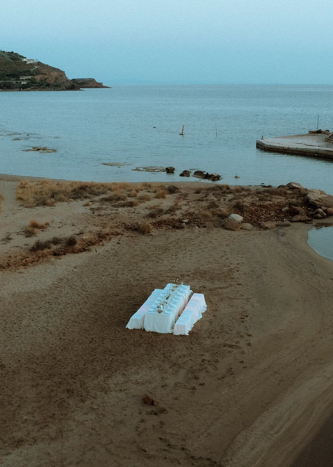 wedding table setup on a beach 