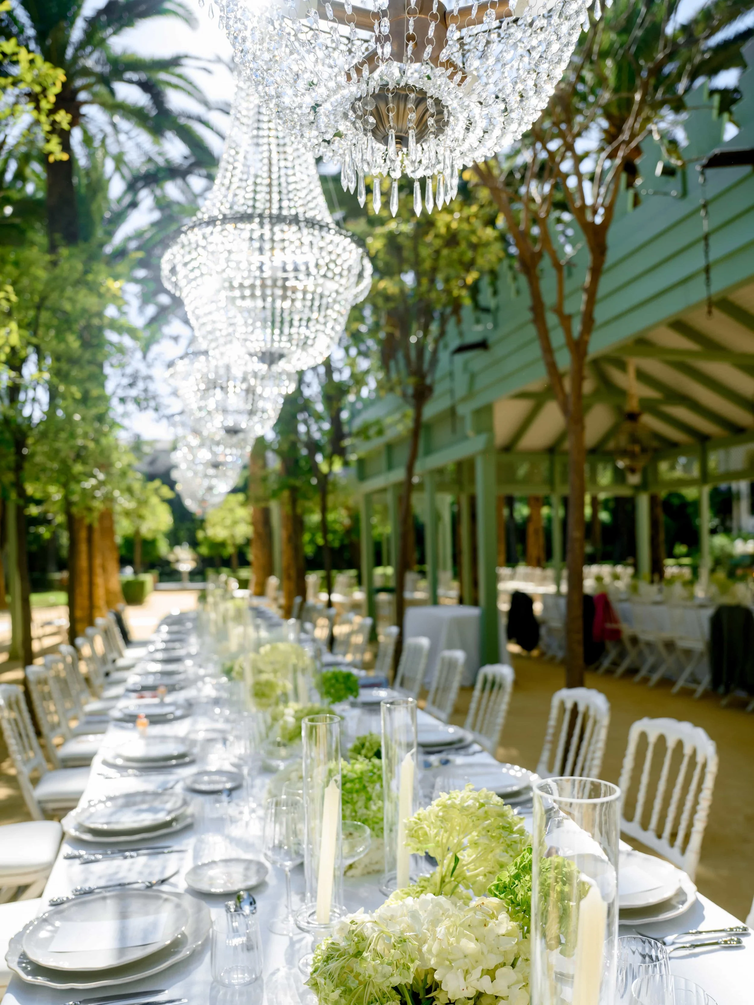 chandeliers and rectangular table 