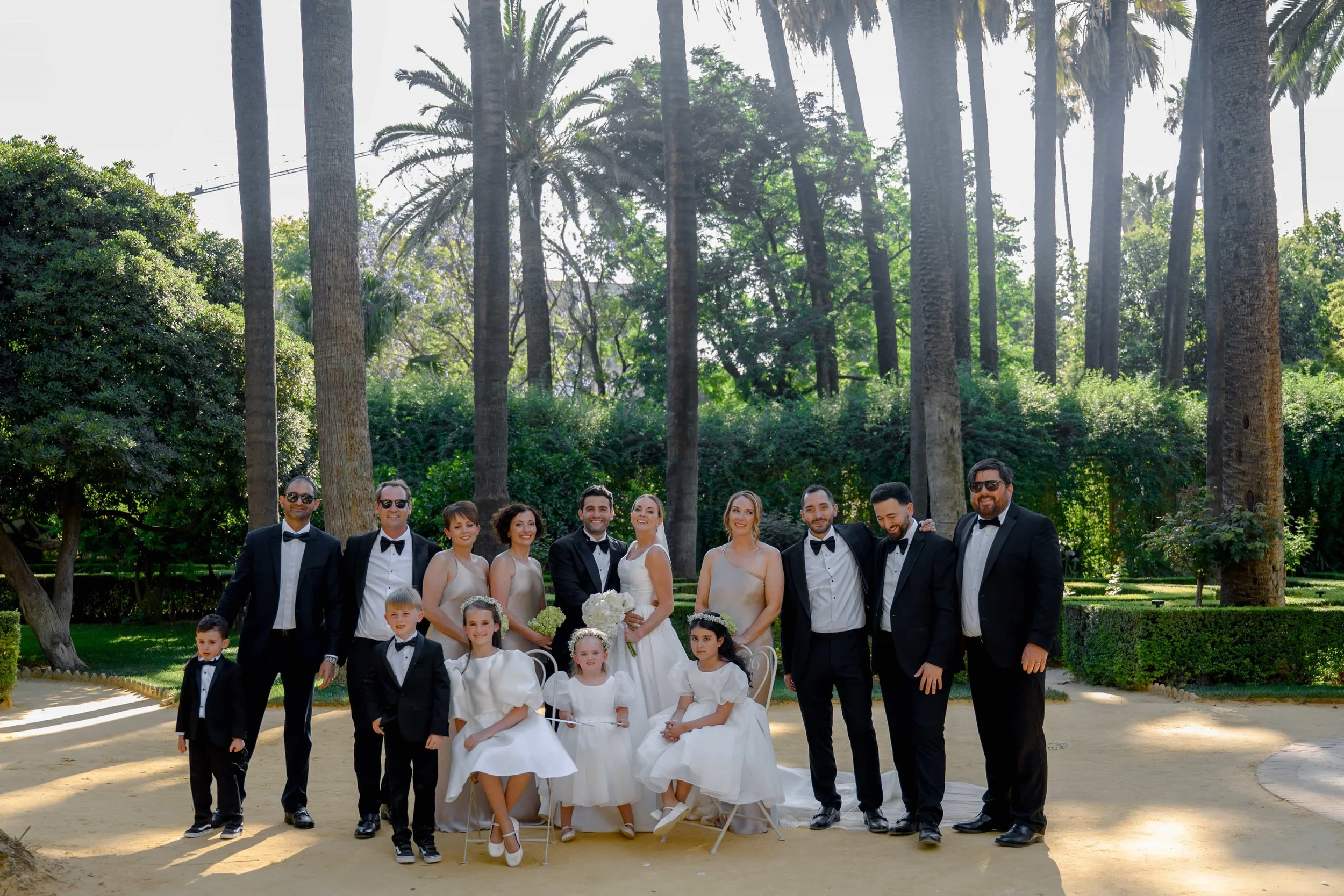 bride and groom and bridesmaids and best men and flower girls and ring bearers 