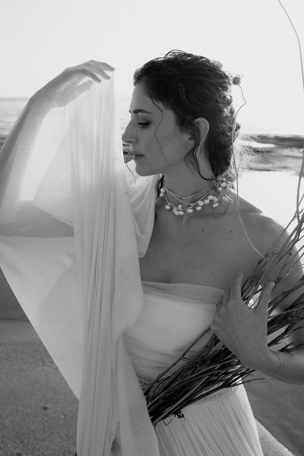 bride posing in black and white 