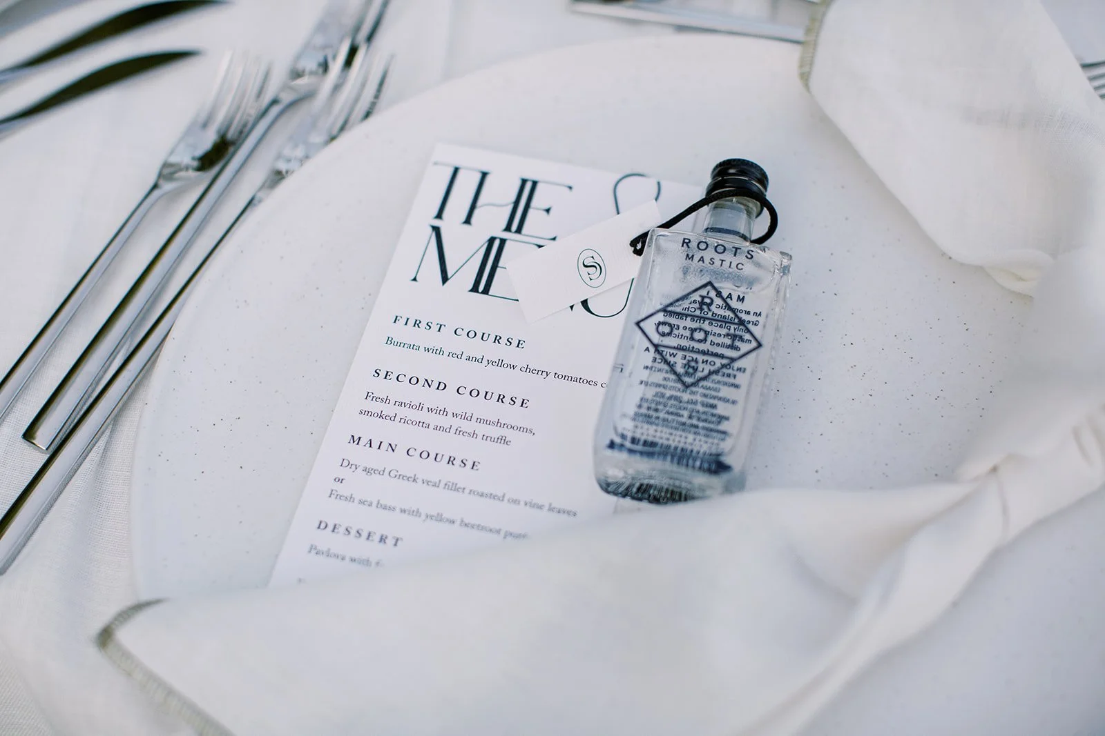 menu and mastic wedding favor 