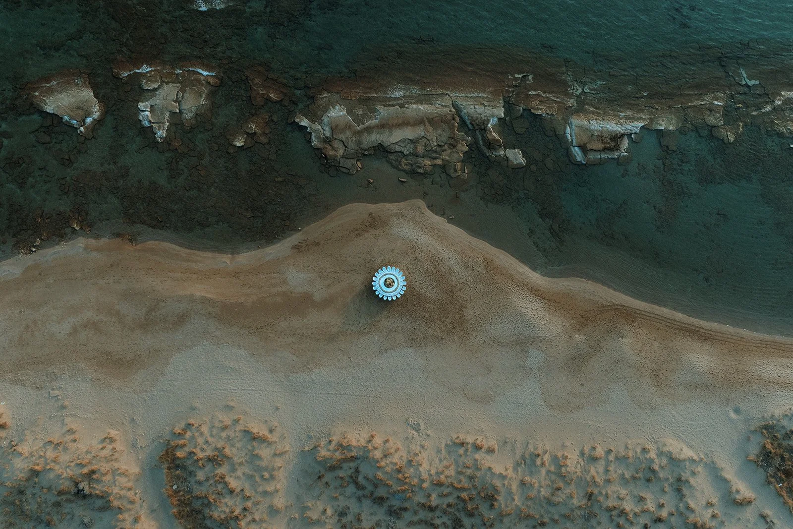 far drone shot of a wedding table setup