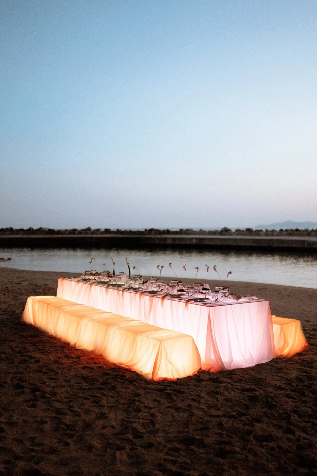 glowing wedding table setup 