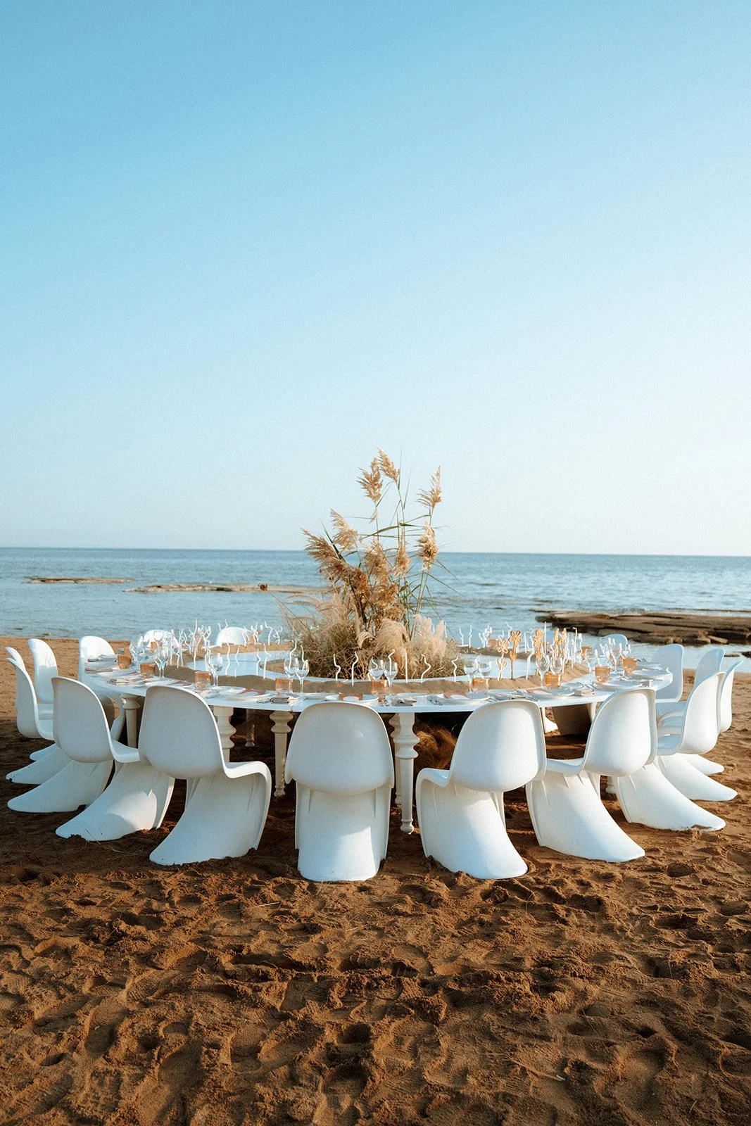 contemporary wedding setup on the beach