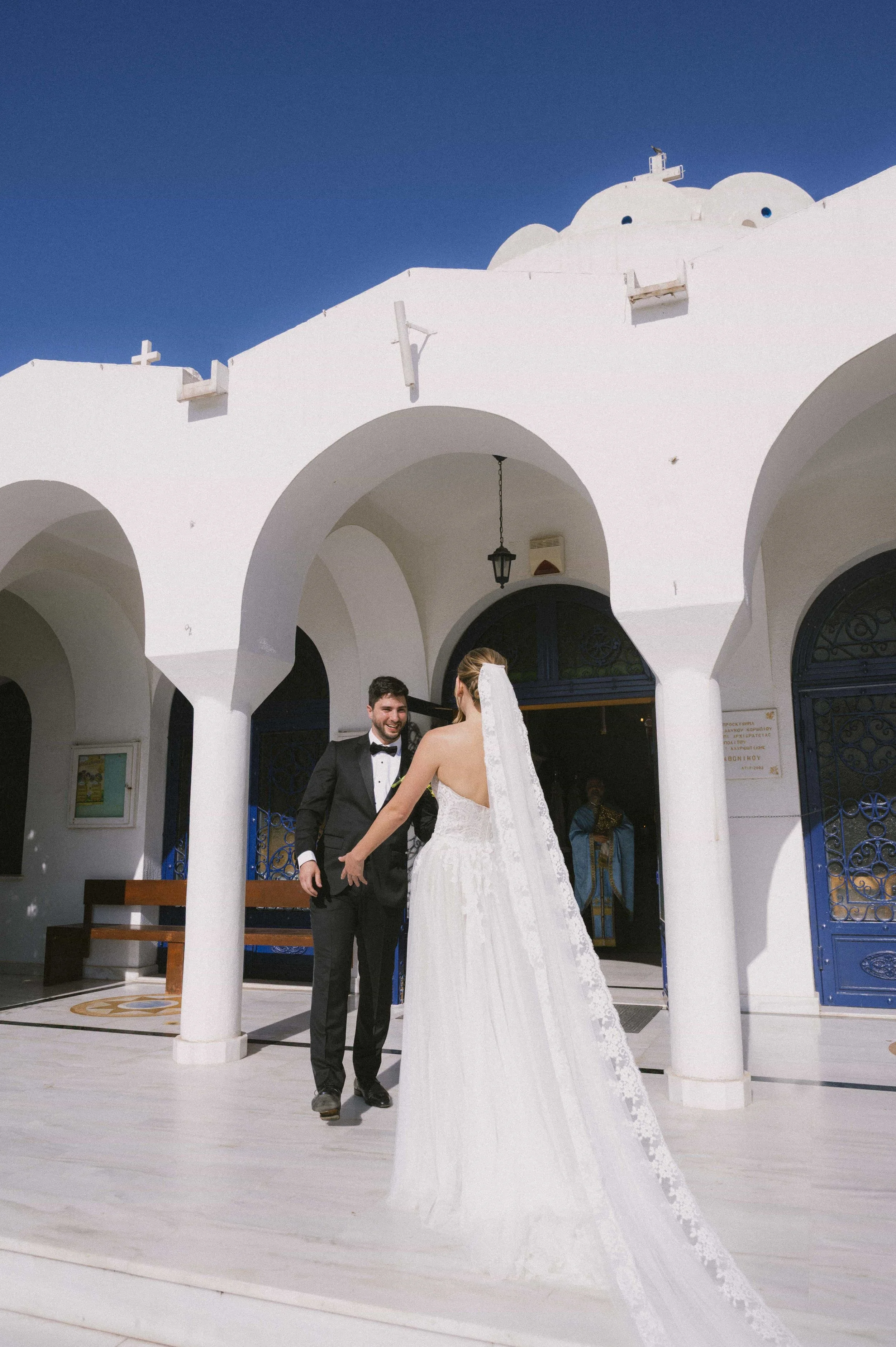 bride and groom first look