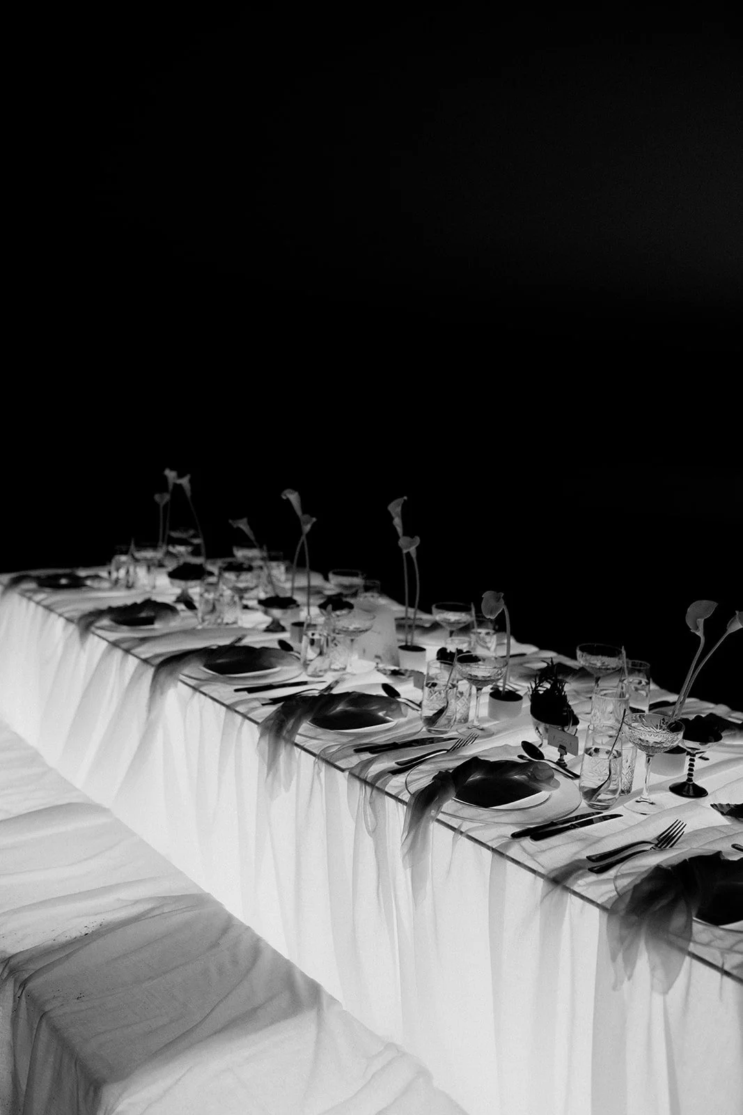 black and white picture wedding table setup 