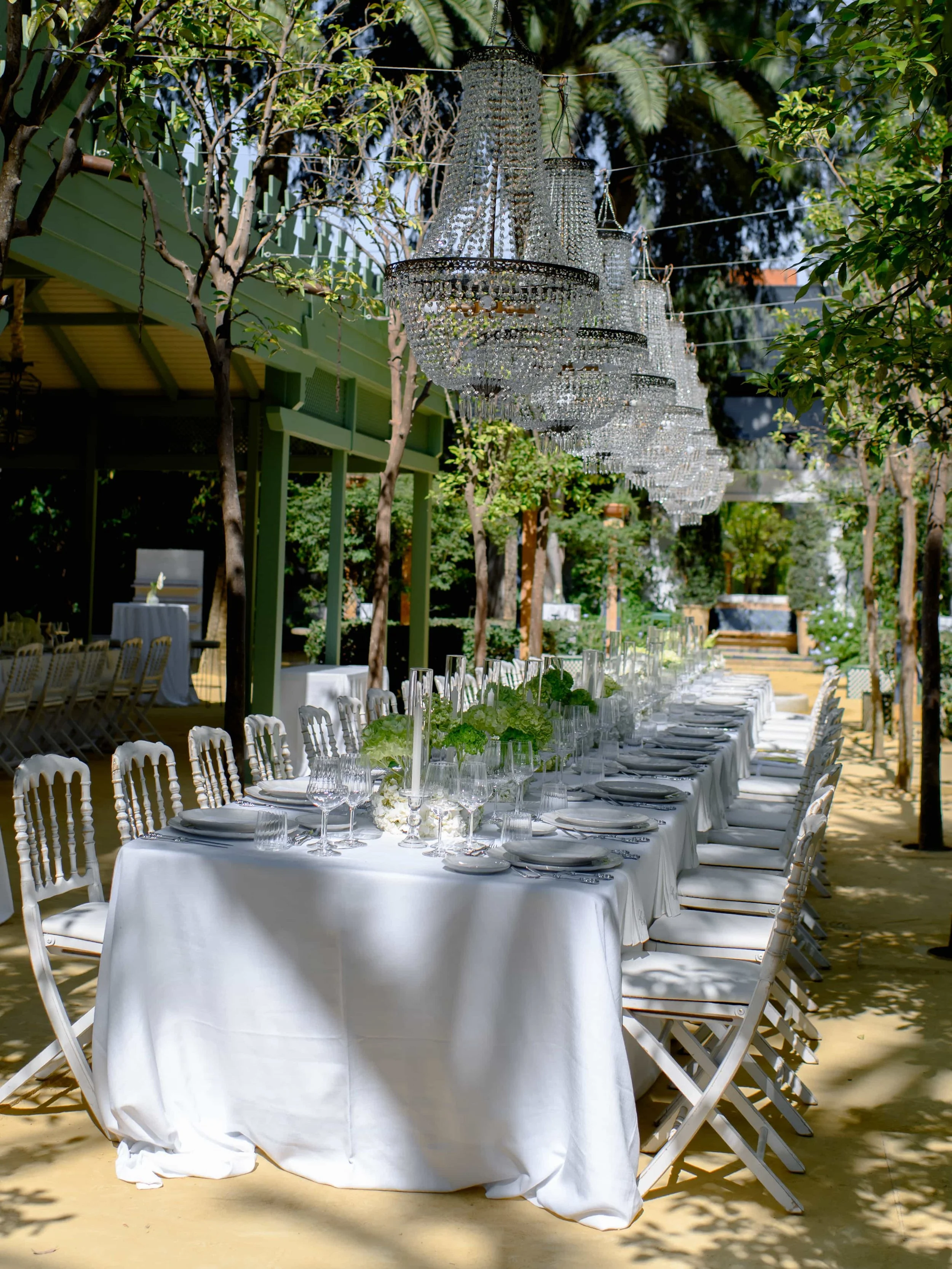 elegant green and white wedding setup 