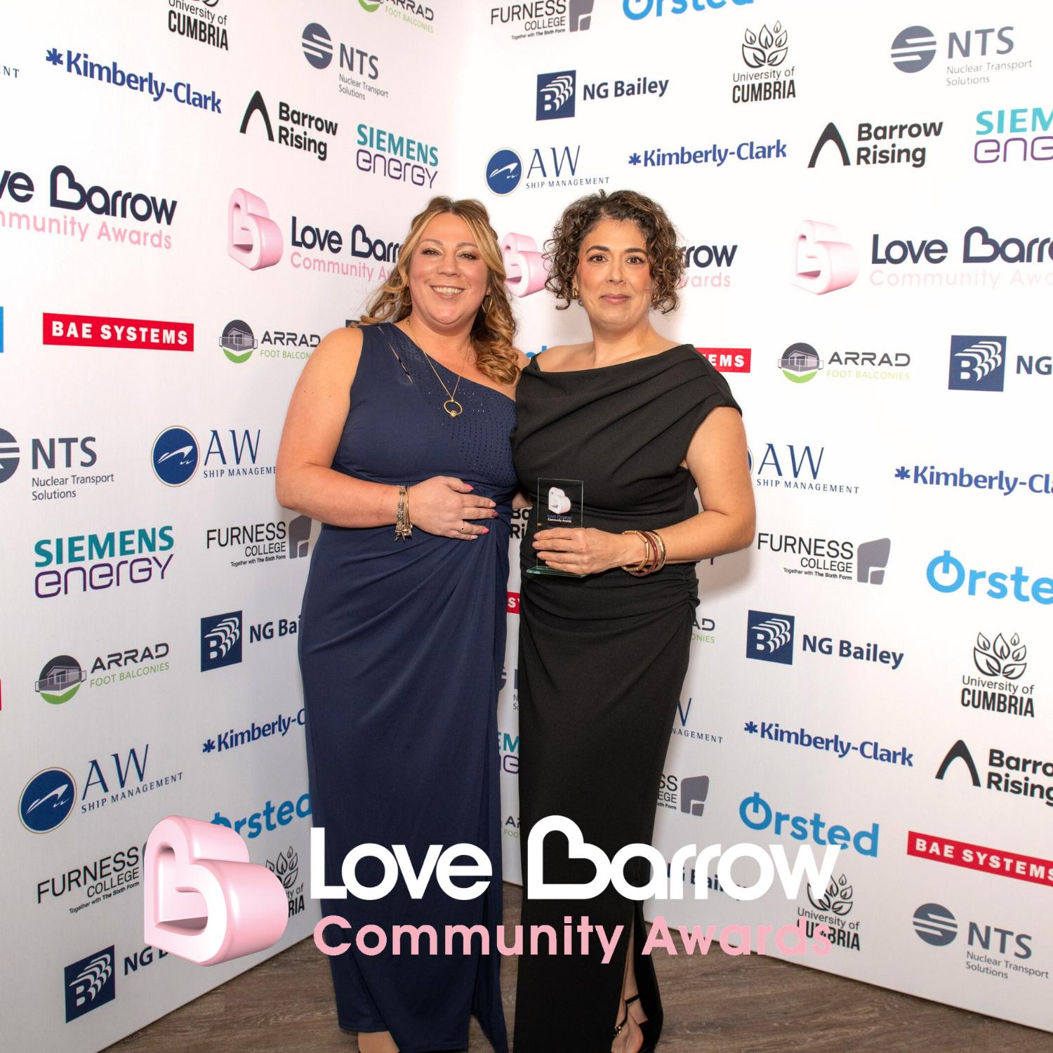 2026 Carer of the Year Winner Megan Lawrance with Sponsor Arrad Foot Balconies Stephanie Smith